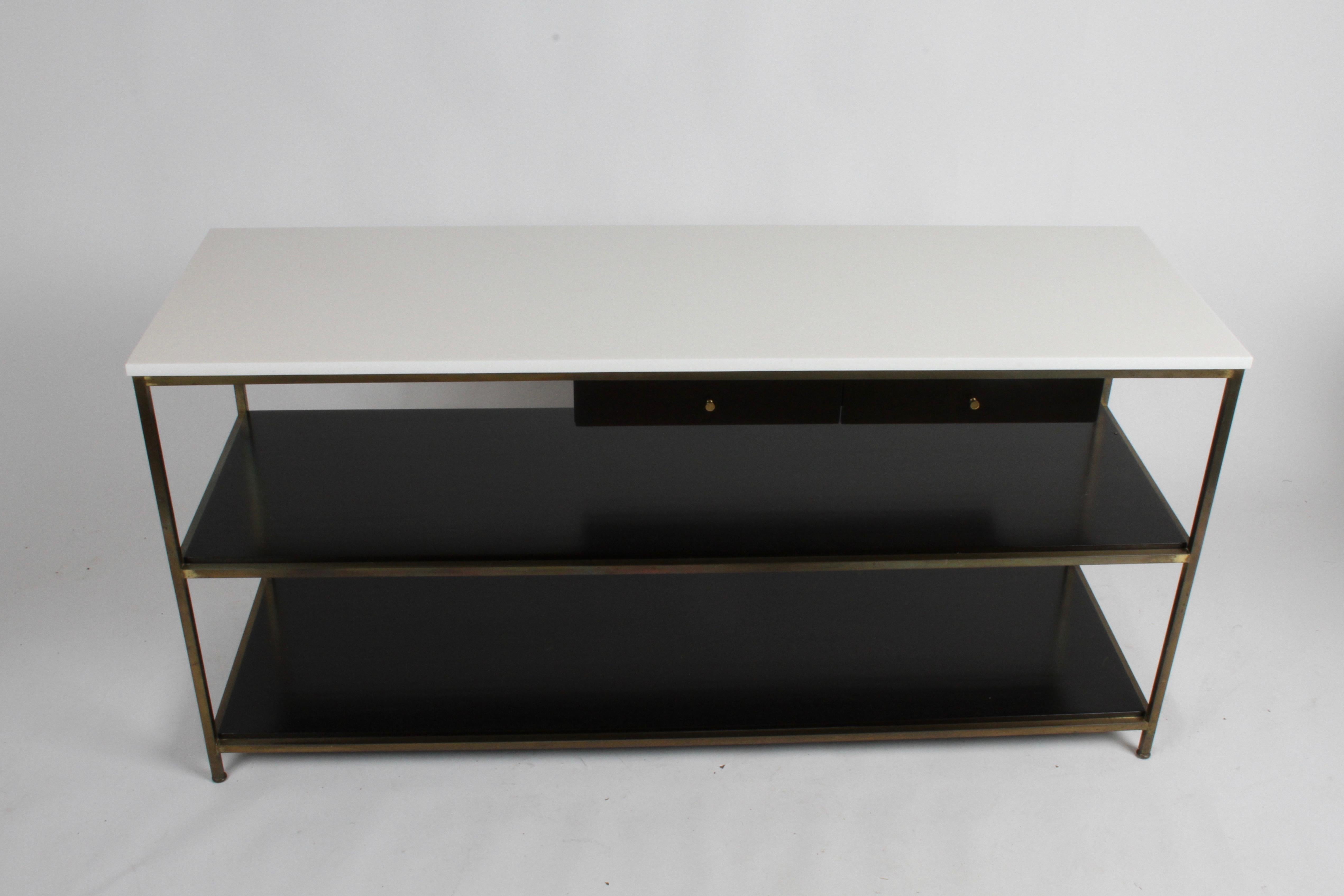 Paul McCobb for Calvin Console Table with White Vitrolite Top and Brass Frame For Sale 5
