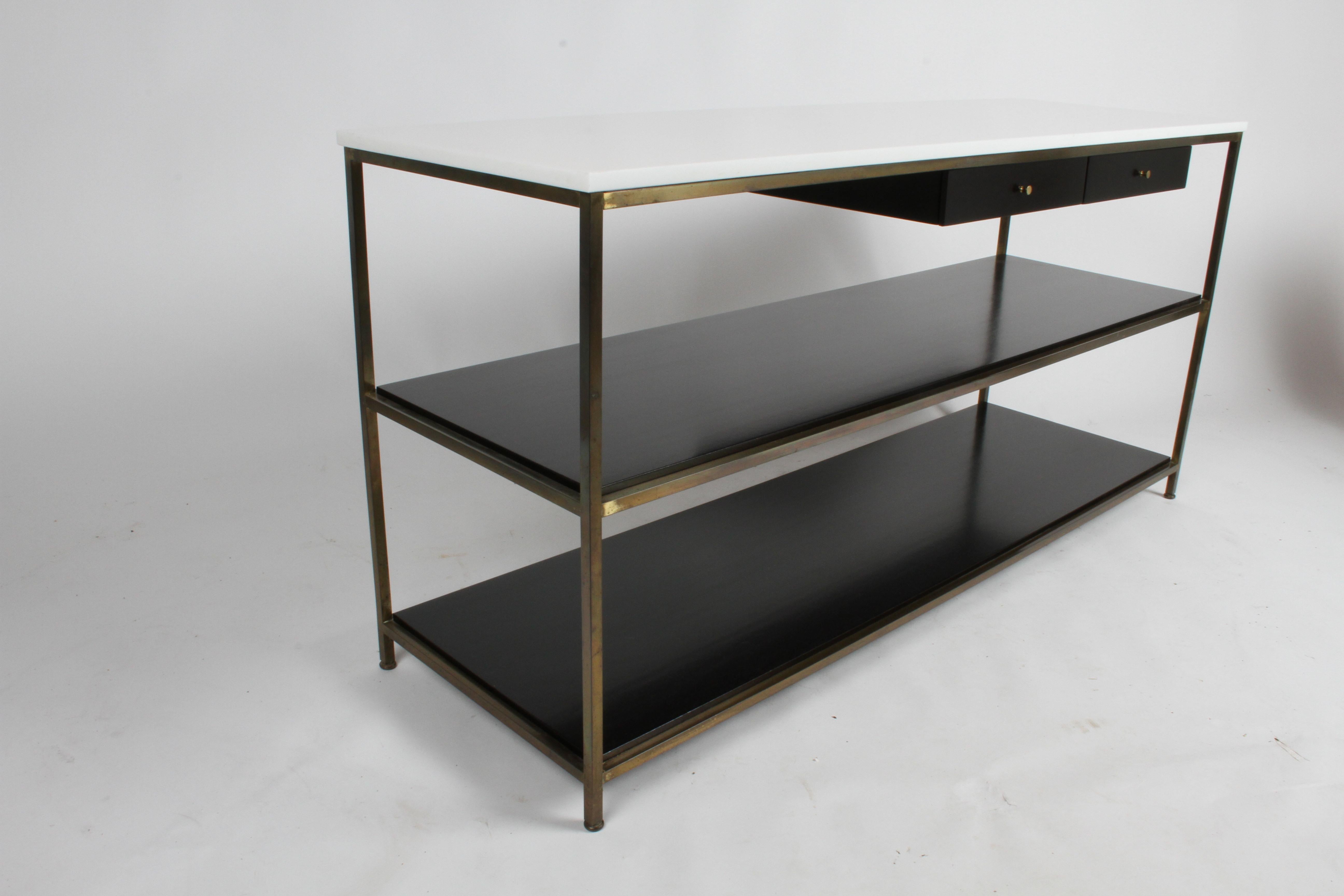 Paul McCobb for Calvin Console Table with White Vitrolite Top and Brass Frame For Sale 6