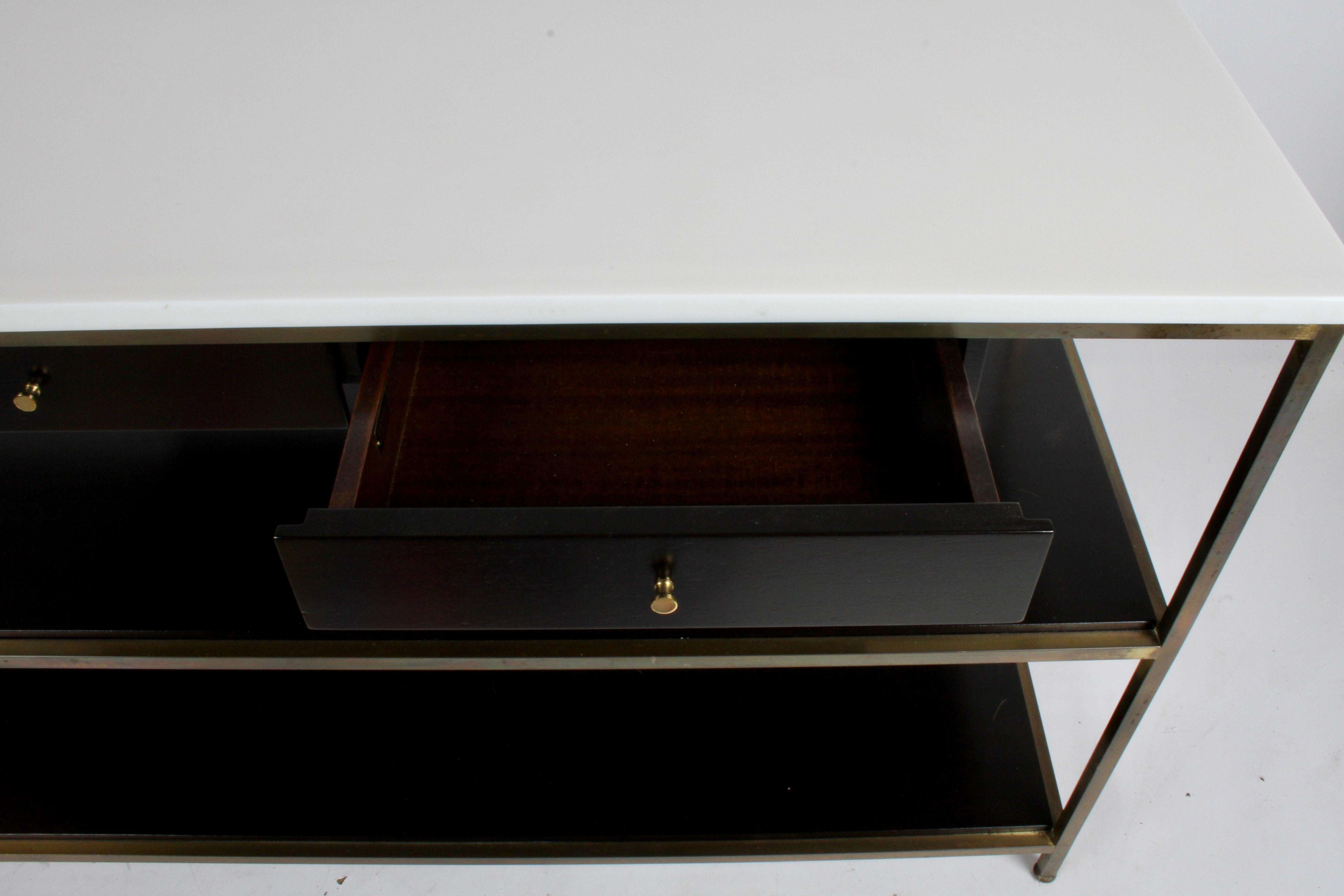 Mid-20th Century Paul McCobb for Calvin Console Table with White Vitrolite Top and Brass Frame For Sale