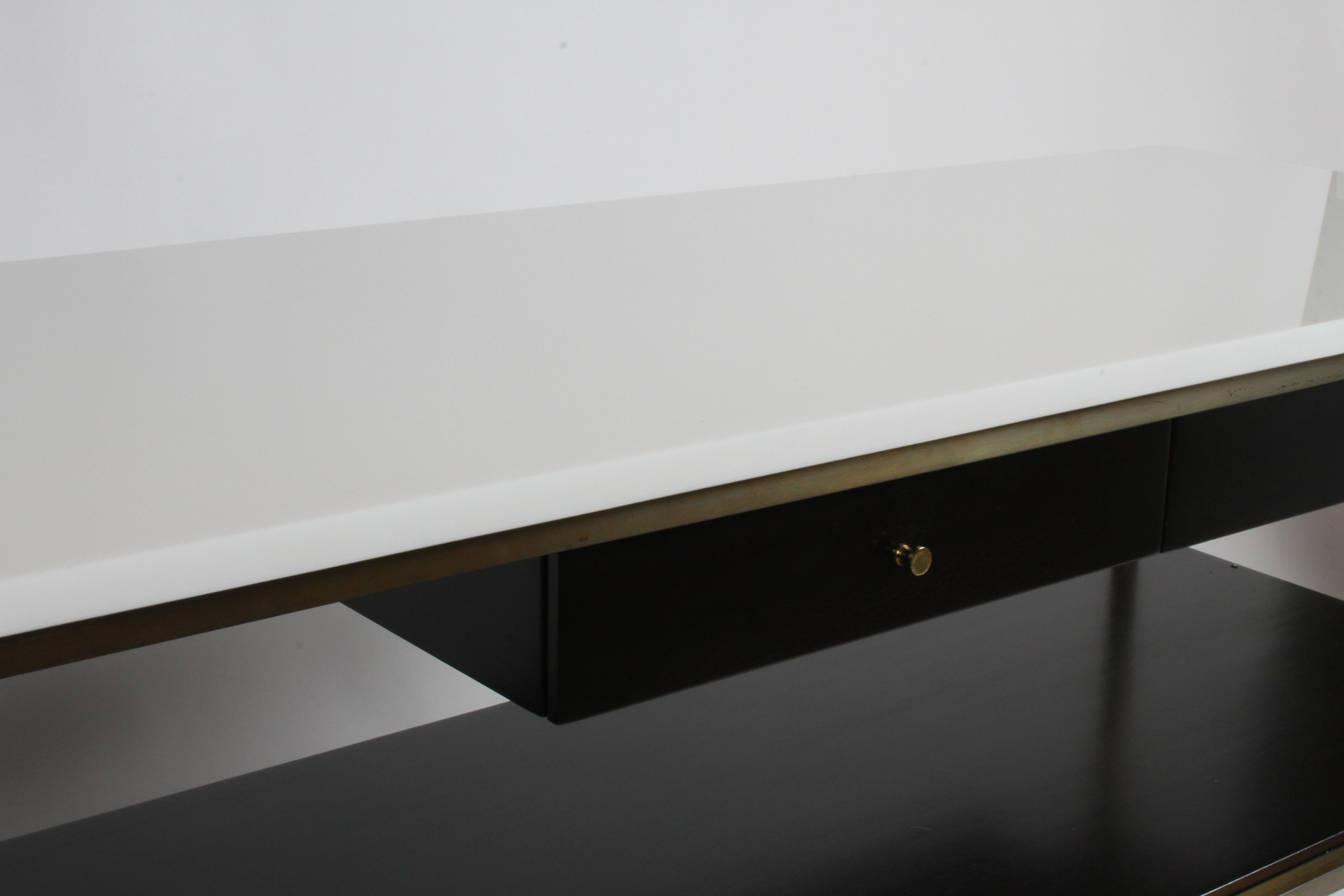 Paul McCobb for Calvin Console Table with White Vitrolite Top and Brass Frame For Sale 3