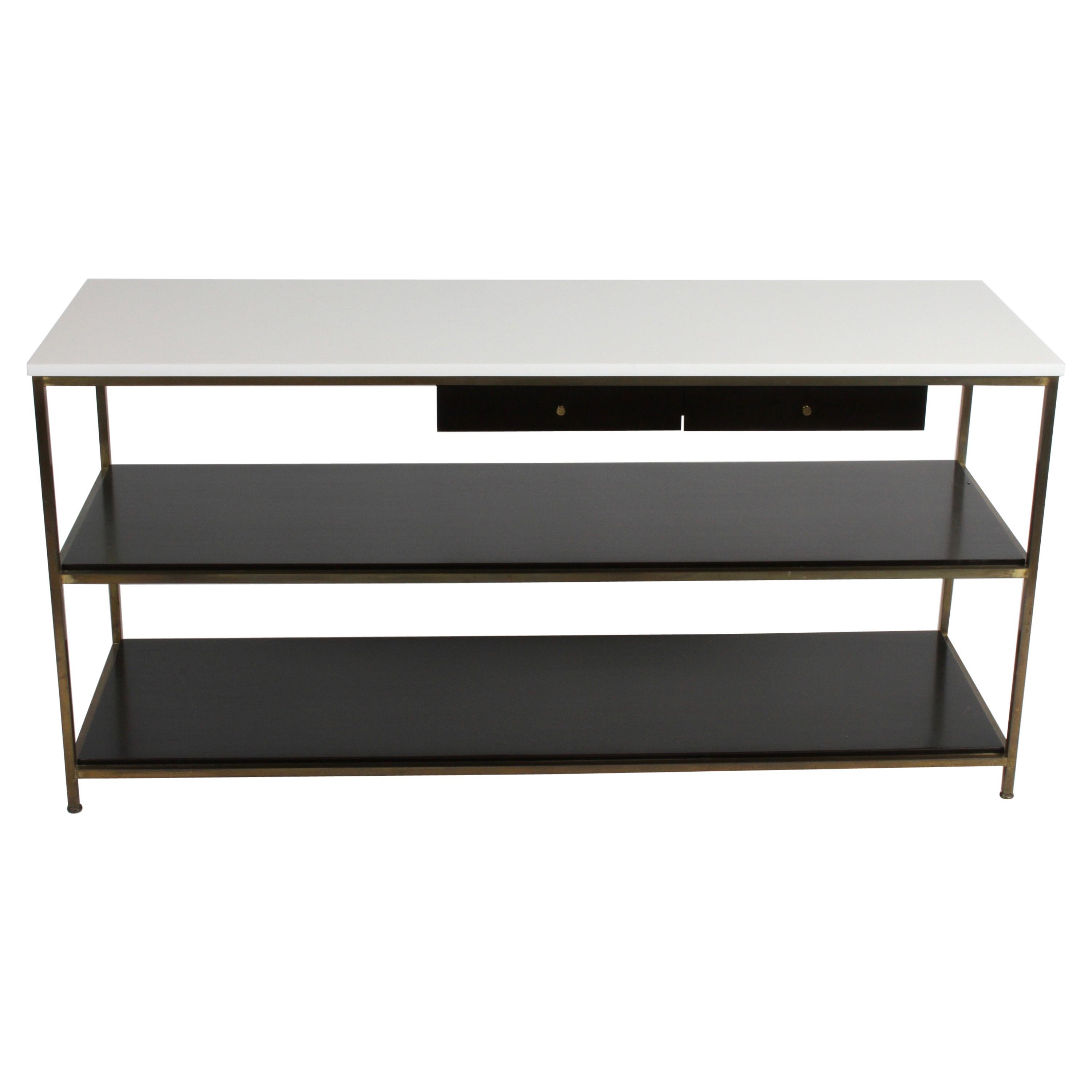 Paul McCobb for Calvin Console Table with White Vitrolite Top and Brass Frame For Sale