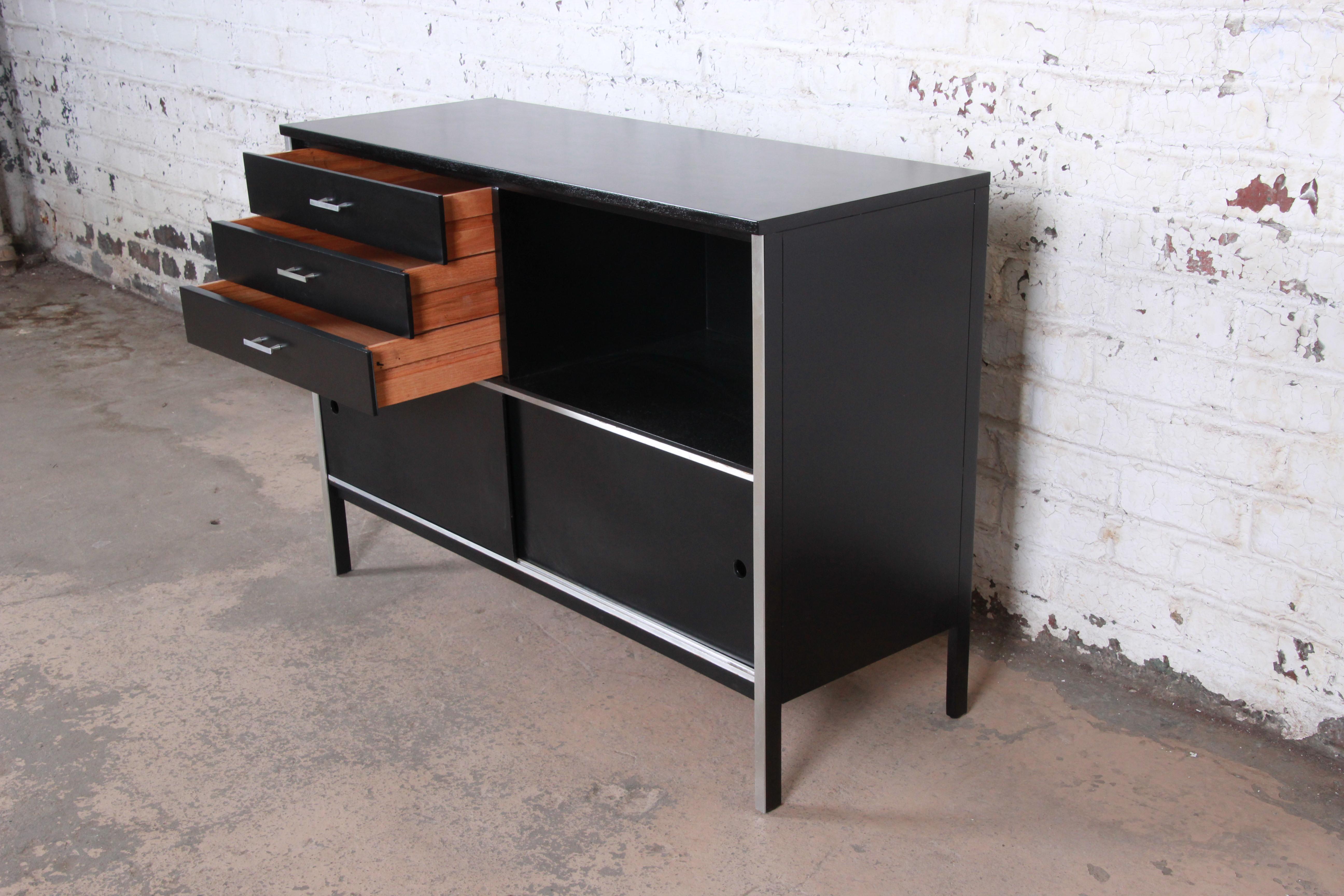 Paul McCobb for Calvin Ebonized Credenza or Media Cabinet, Newly Refinished In Good Condition In South Bend, IN