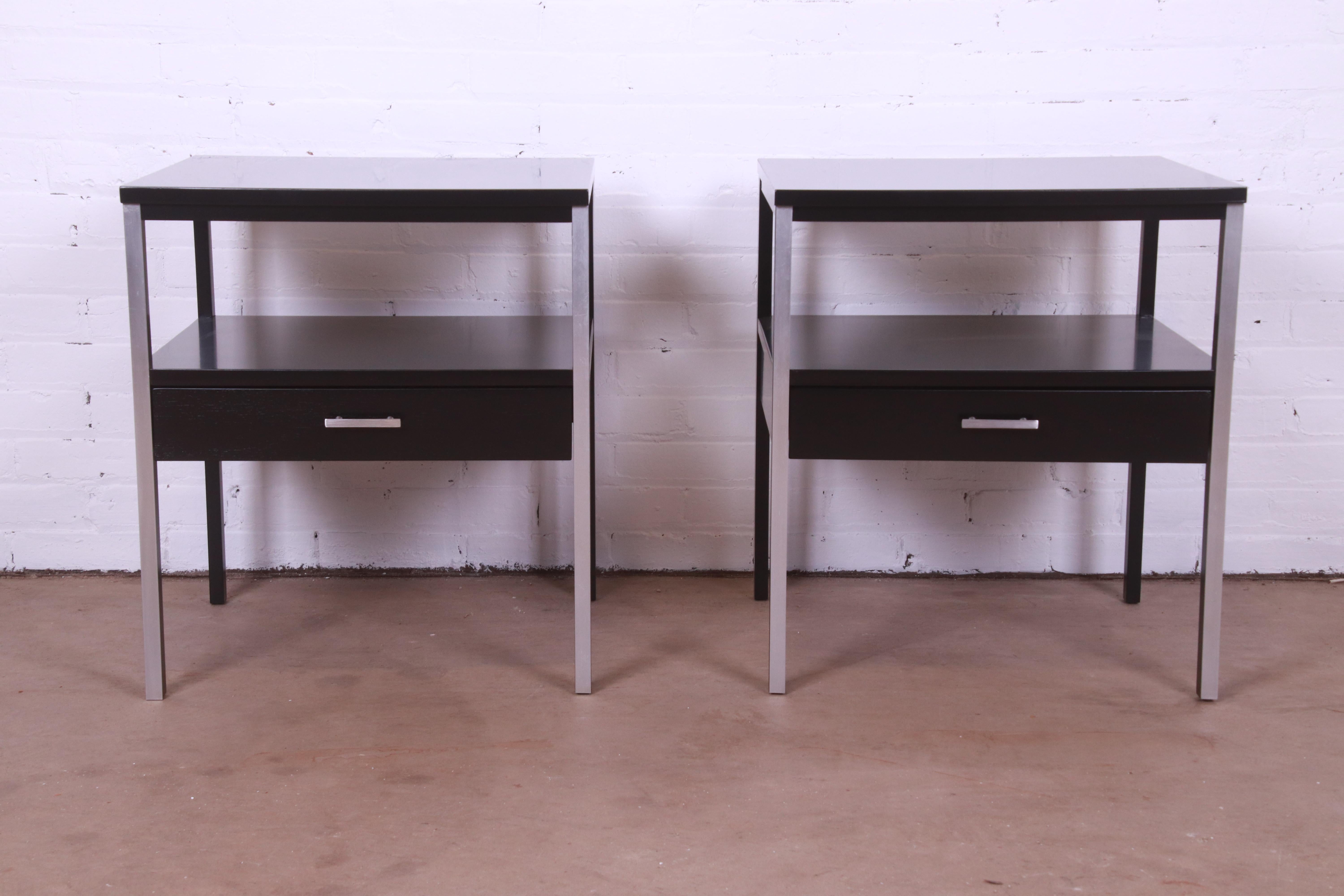 Mid-Century Modern Paul McCobb for Calvin Furniture Black Lacquered Nightstands, Newly Refinished For Sale