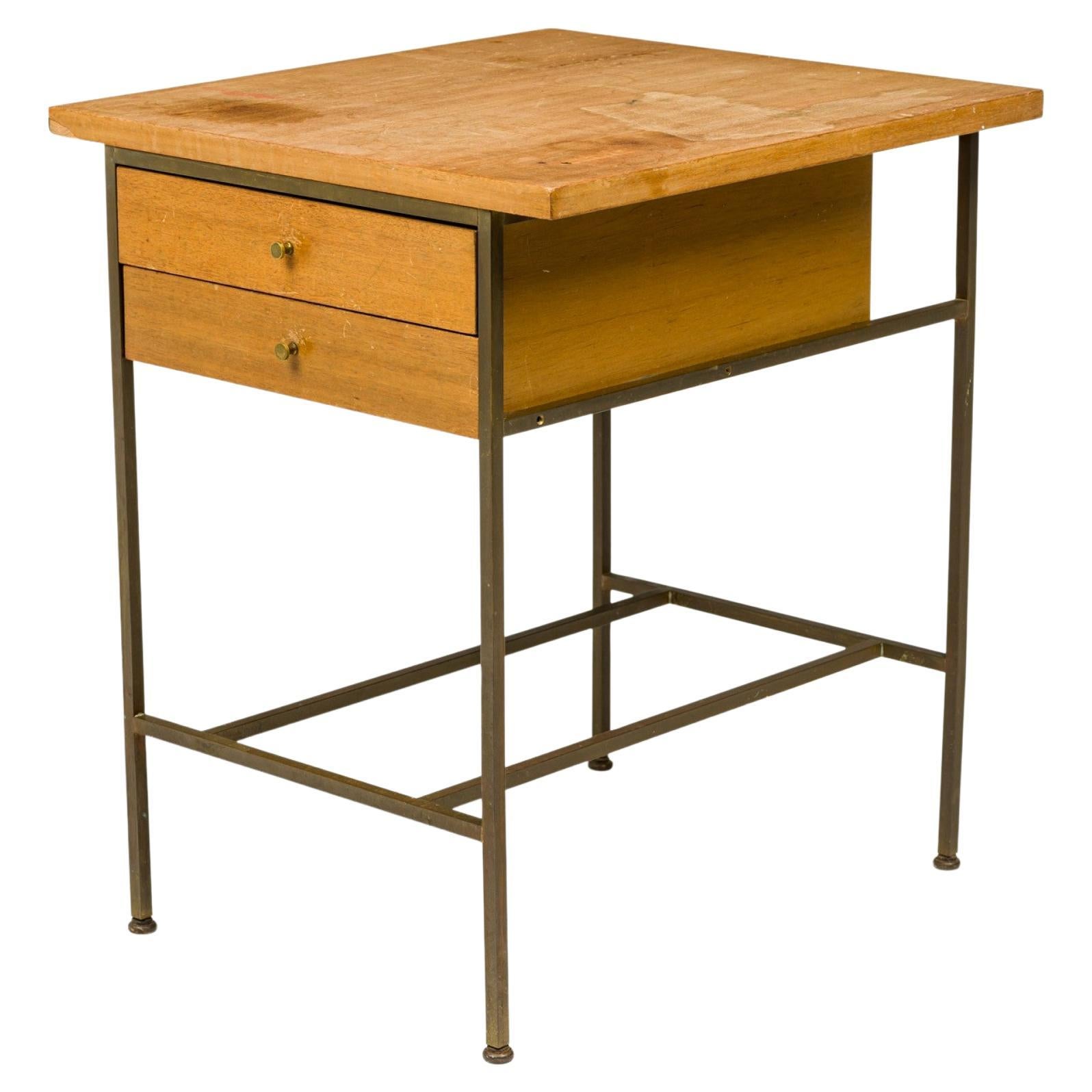 Paul McCobb for Calvin Furniture Blond Wood and Brass Nightstand / End Table