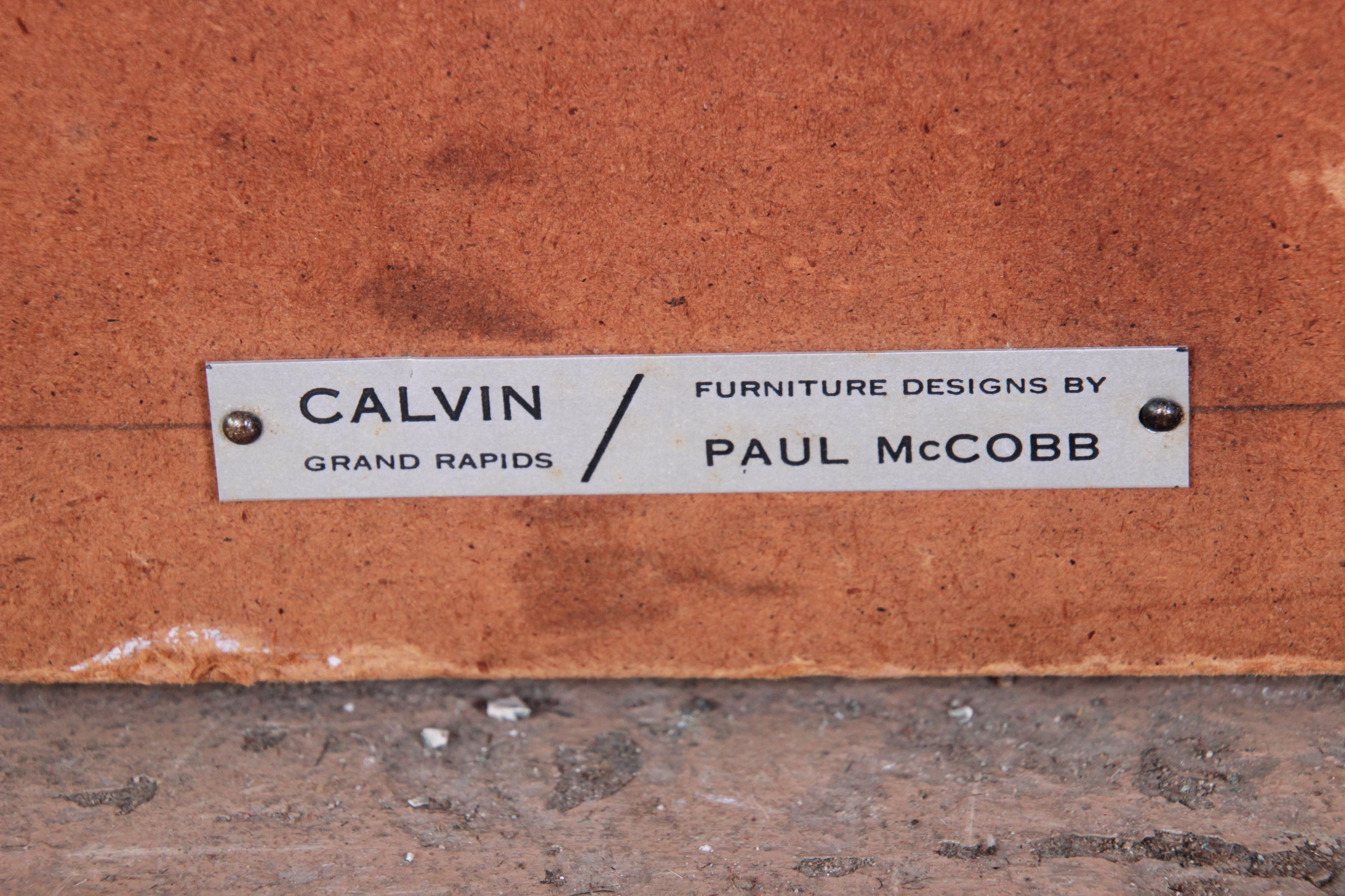 Paul McCobb for Calvin Furniture Brass and Naugahyde Twin Size Headboard For Sale 2