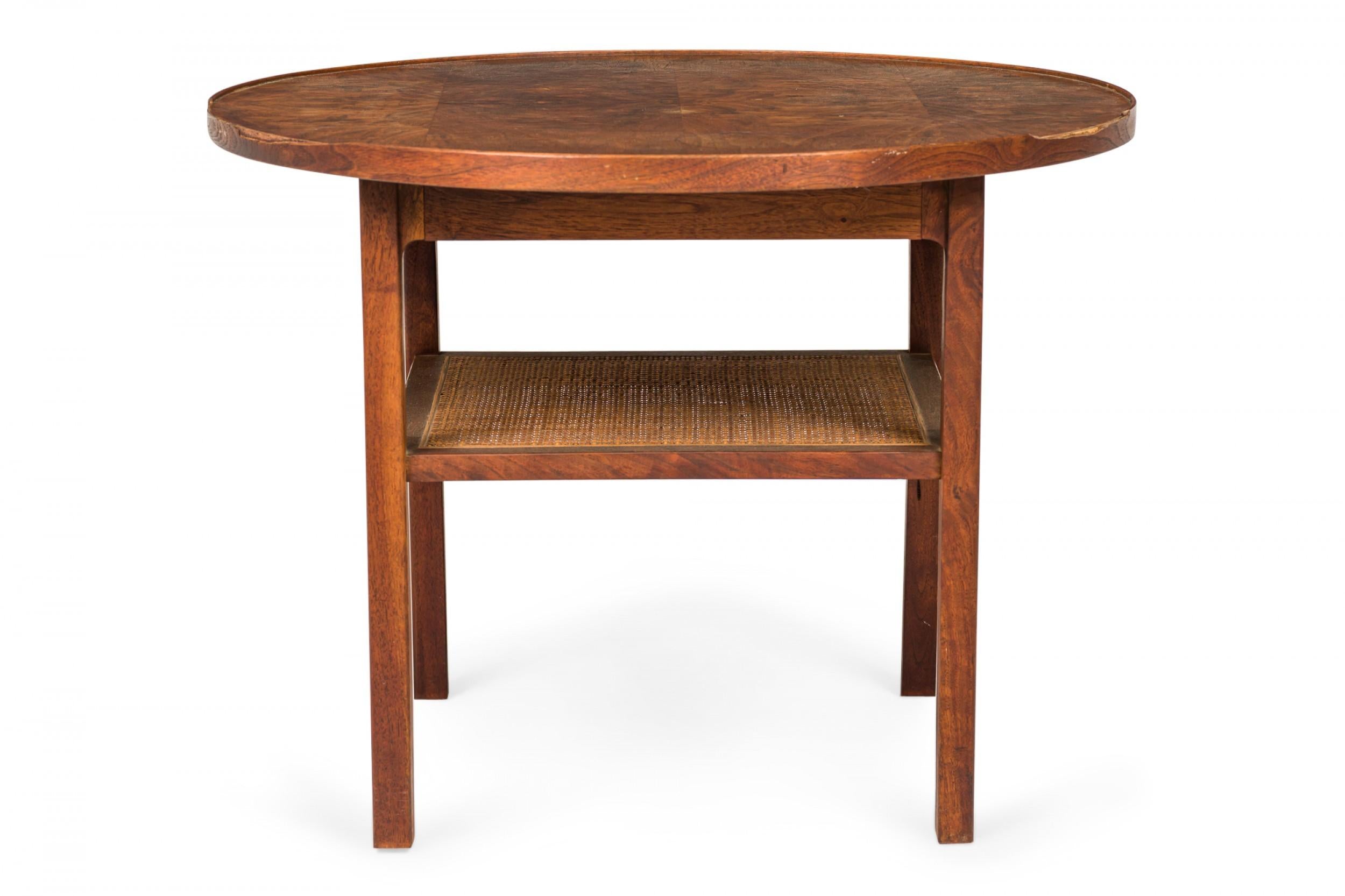 Mid-Century Modern Paul McCobb for Calvin Furniture Co. Circular Walnut and Cane End / Side Table For Sale