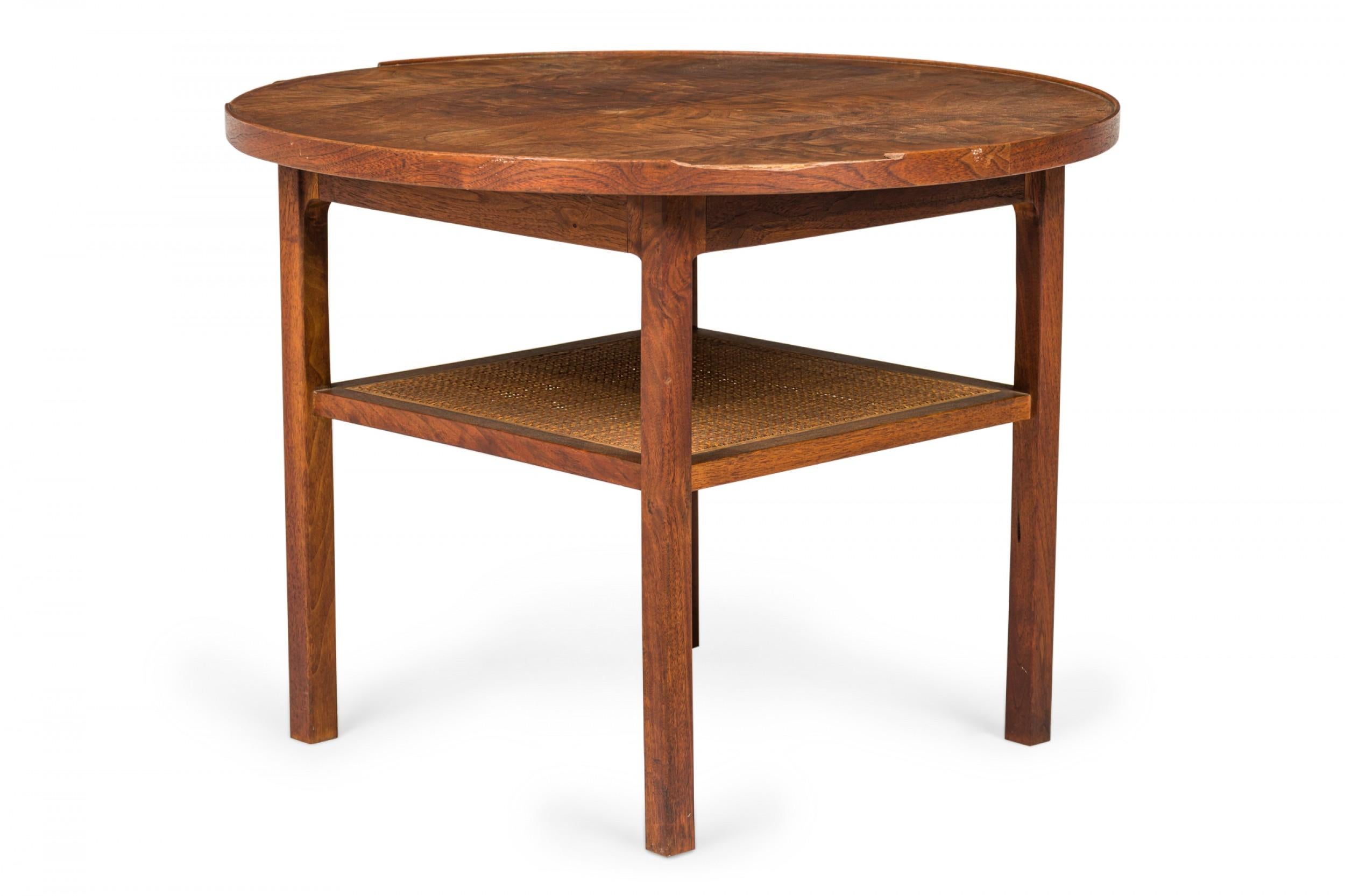 American Paul McCobb for Calvin Furniture Co. Circular Walnut and Cane End / Side Table For Sale
