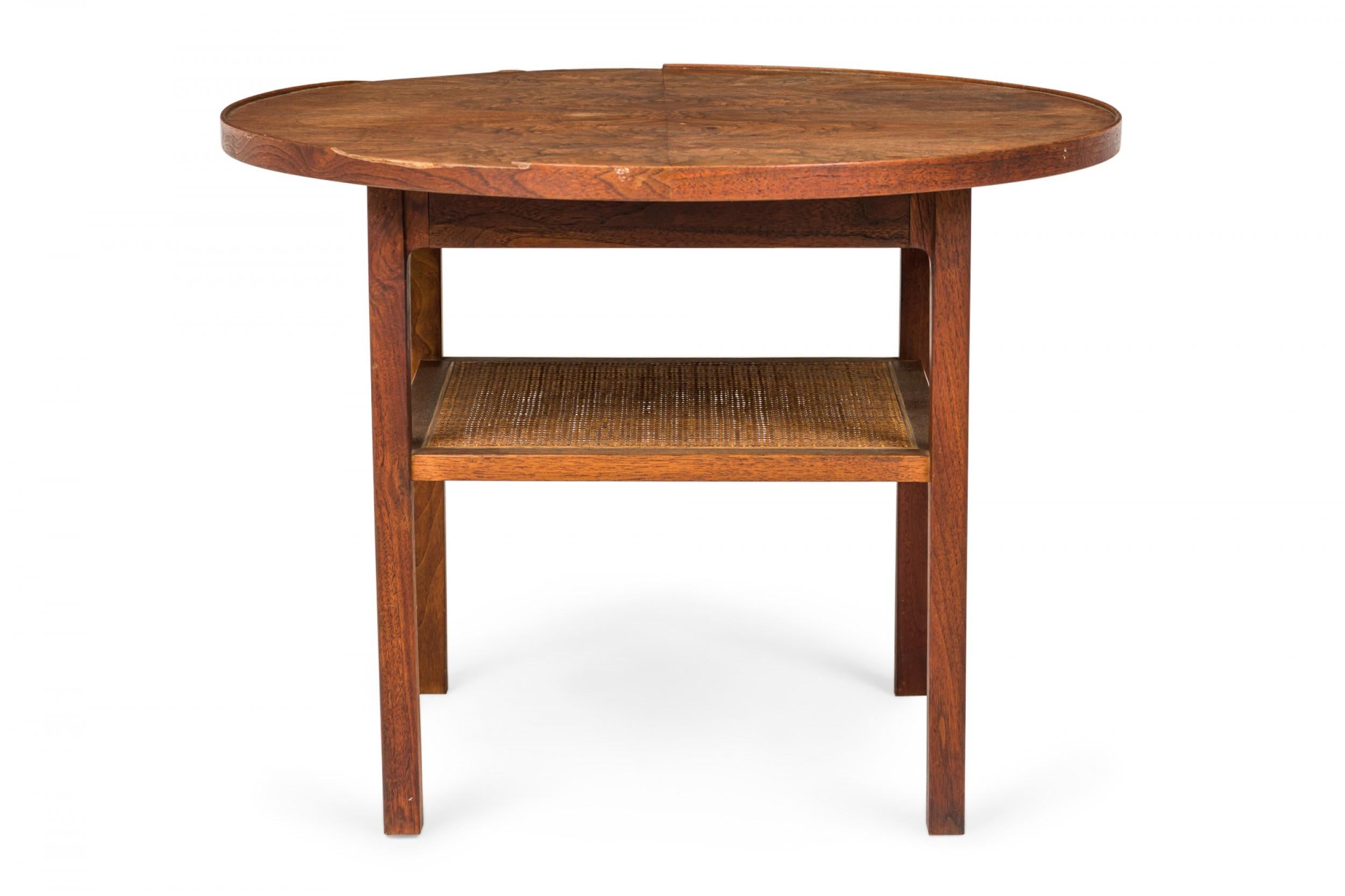 Paul McCobb for Calvin Furniture Co. Circular Walnut and Cane End / Side Table In Good Condition For Sale In New York, NY