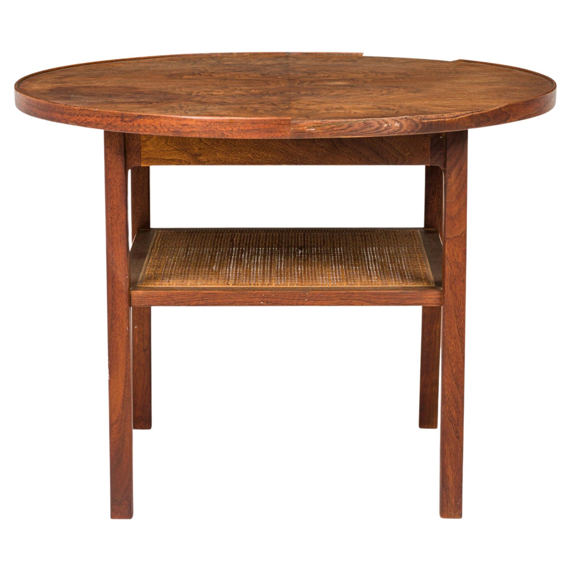 Paul McCobb for Calvin Furniture Co. Circular Walnut and Cane End / Side Table