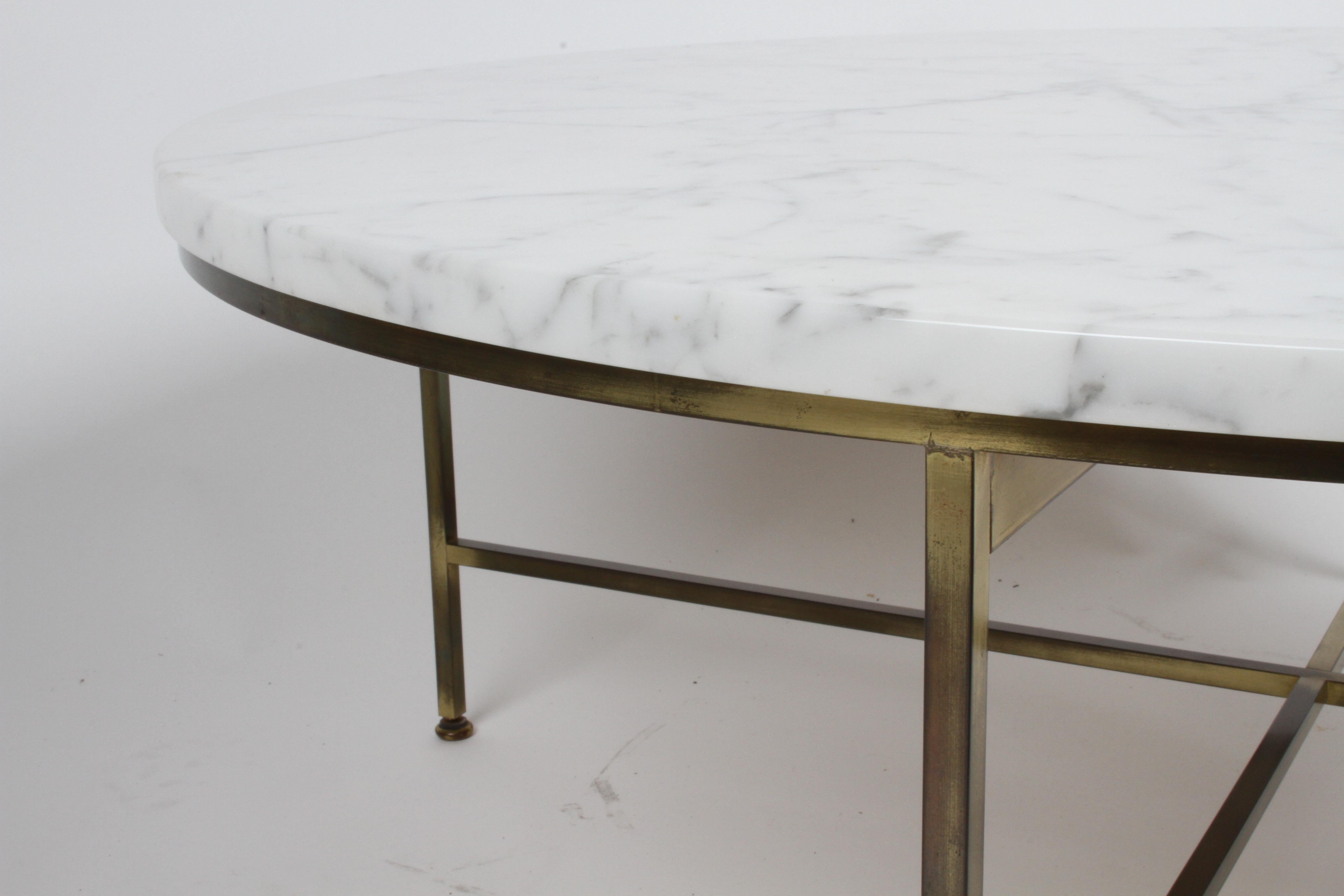 Paul McCobb for Calvin Furniture Round Calacatta Marble Top & Brass Coffee Table For Sale 2