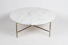 Runder Couchtisch mit Calacatta-Marmorplatte und Messingplatte von Paul McCobb für Calvin Furniture