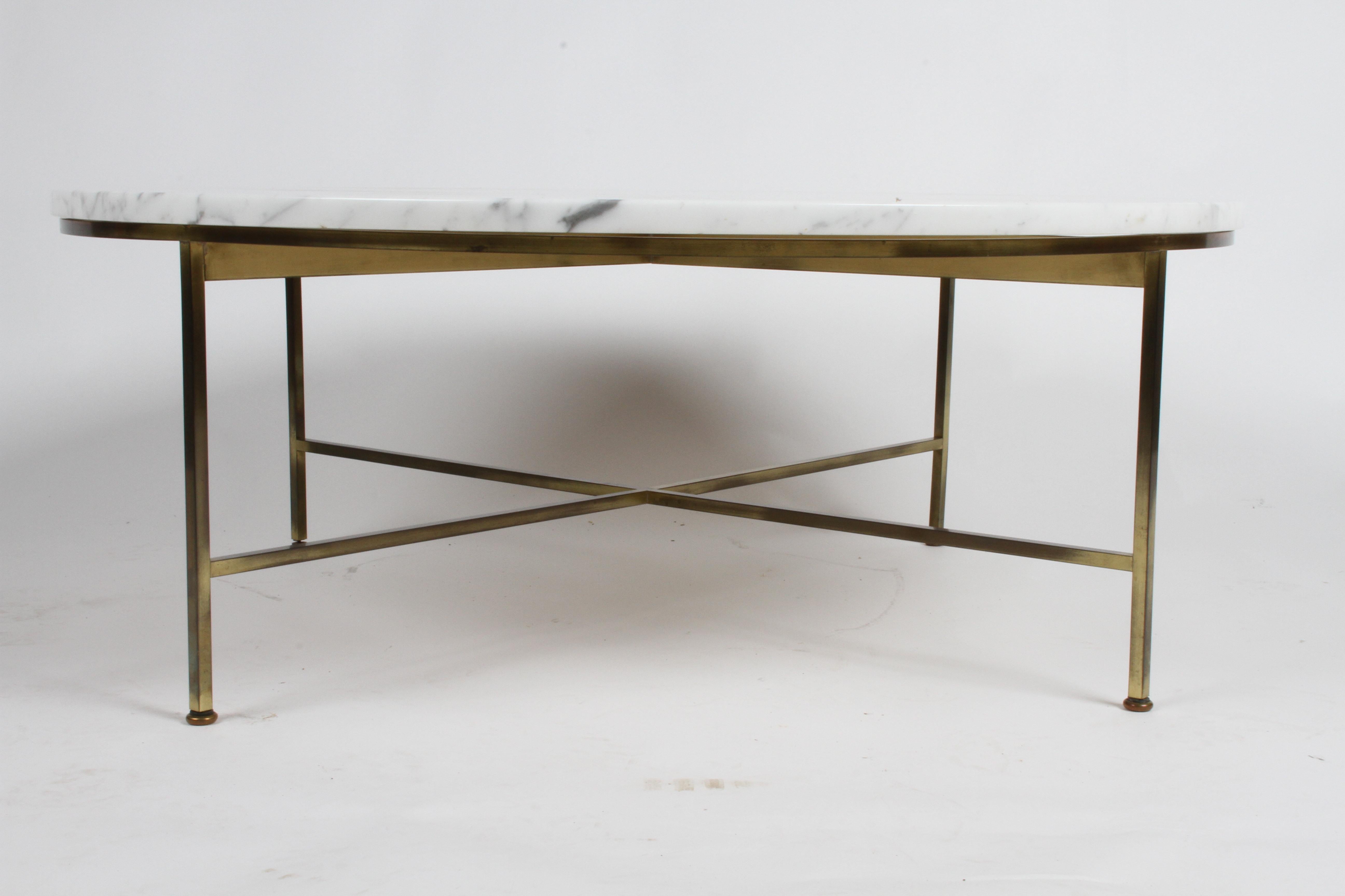 American Paul McCobb for Calvin Furniture Round Calacatta Marble Top & Brass Coffee Table For Sale