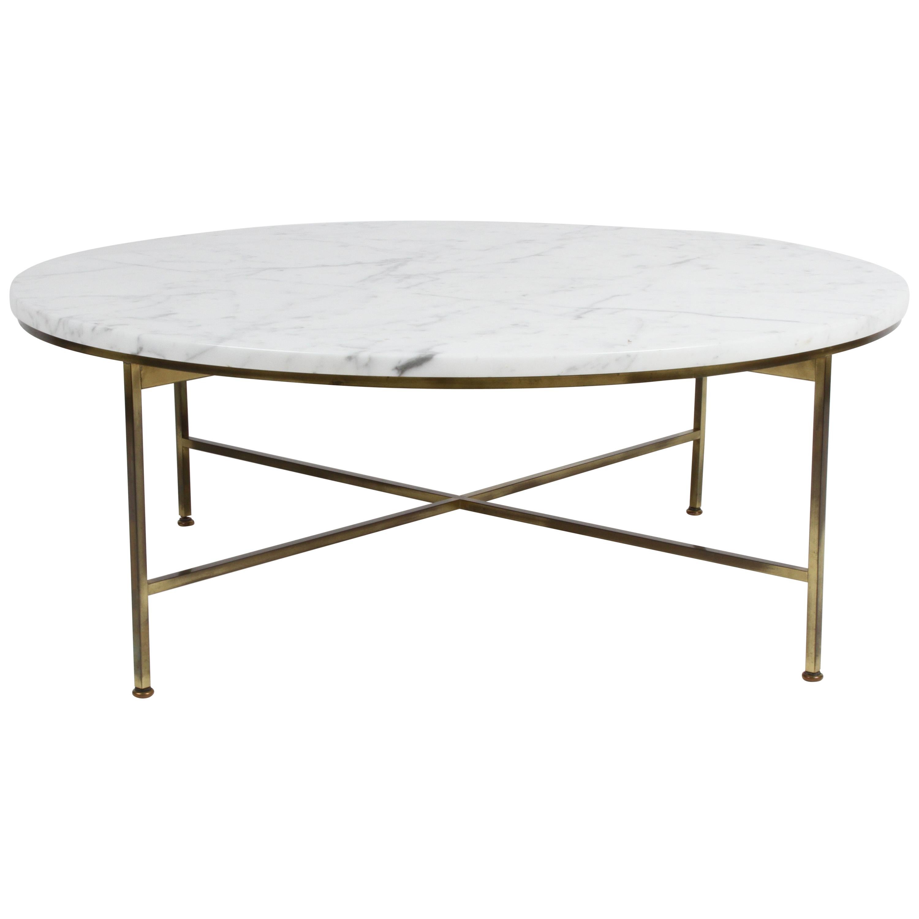 Paul McCobb for Calvin Furniture Round Calacatta Marble Top & Brass Coffee Table