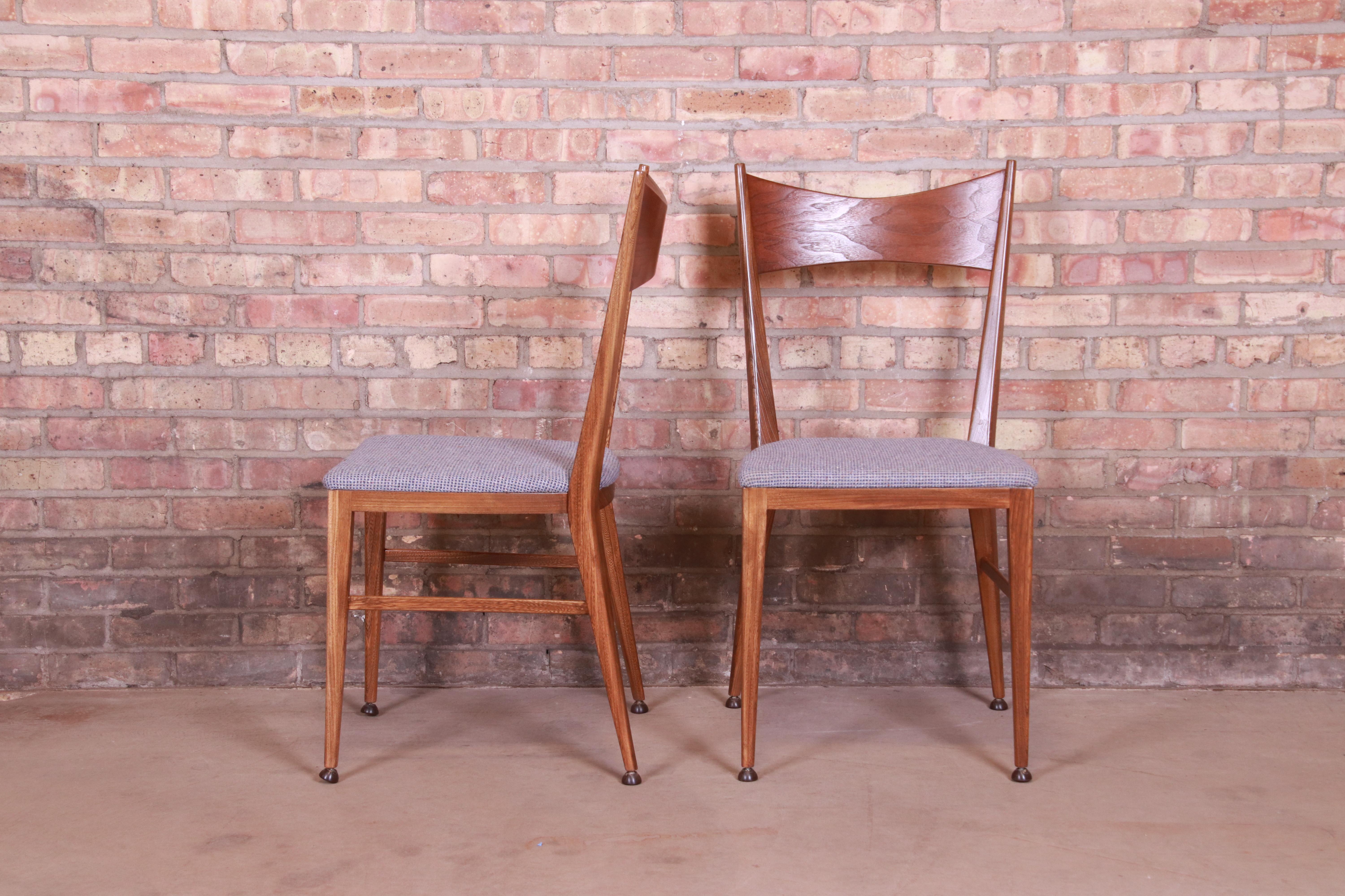 Paul McCobb for Calvin Furniture Sculpted Walnut Dining Chairs, Newly Refinished 2