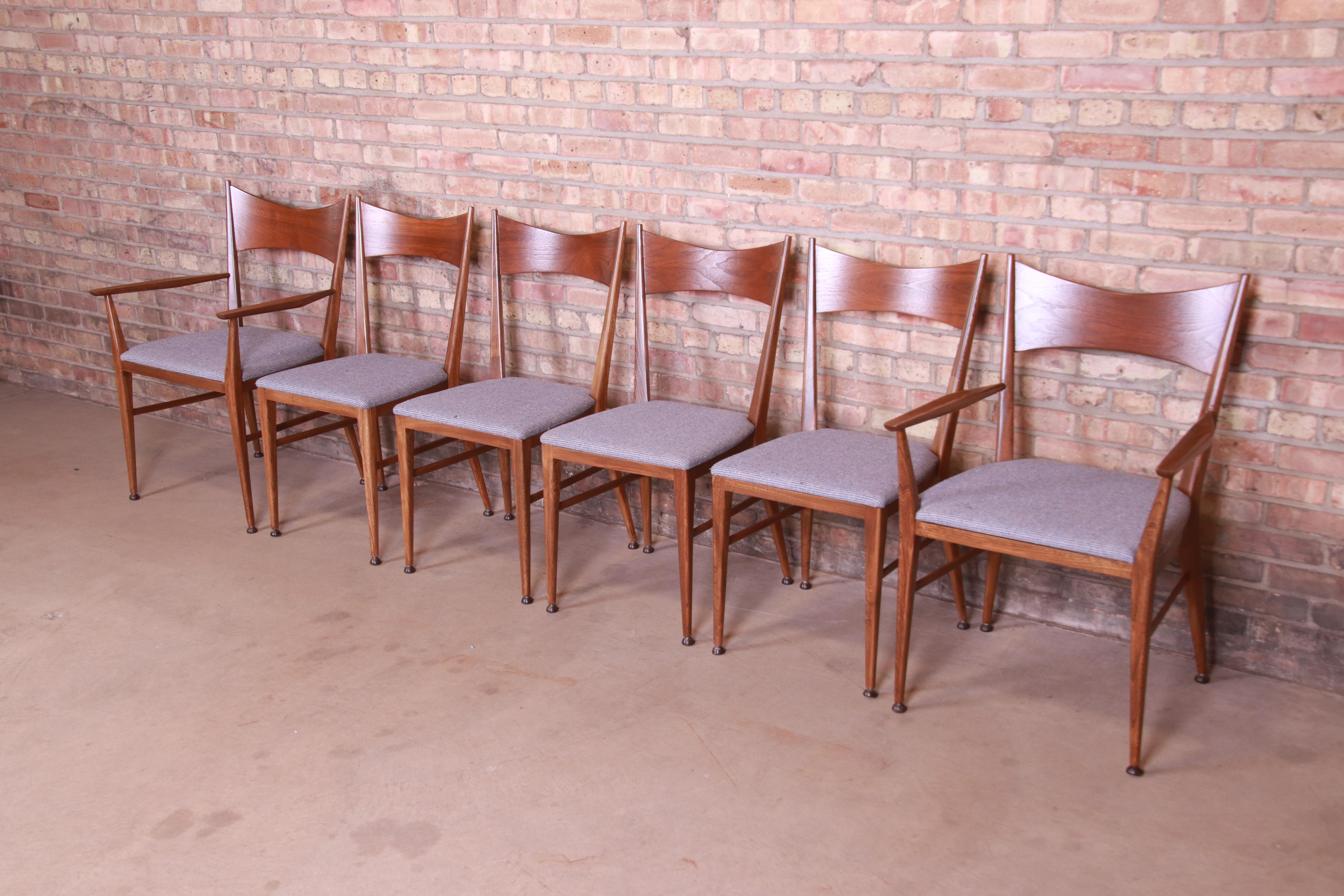 Mid-Century Modern Paul McCobb for Calvin Furniture Sculpted Walnut Dining Chairs, Newly Refinished