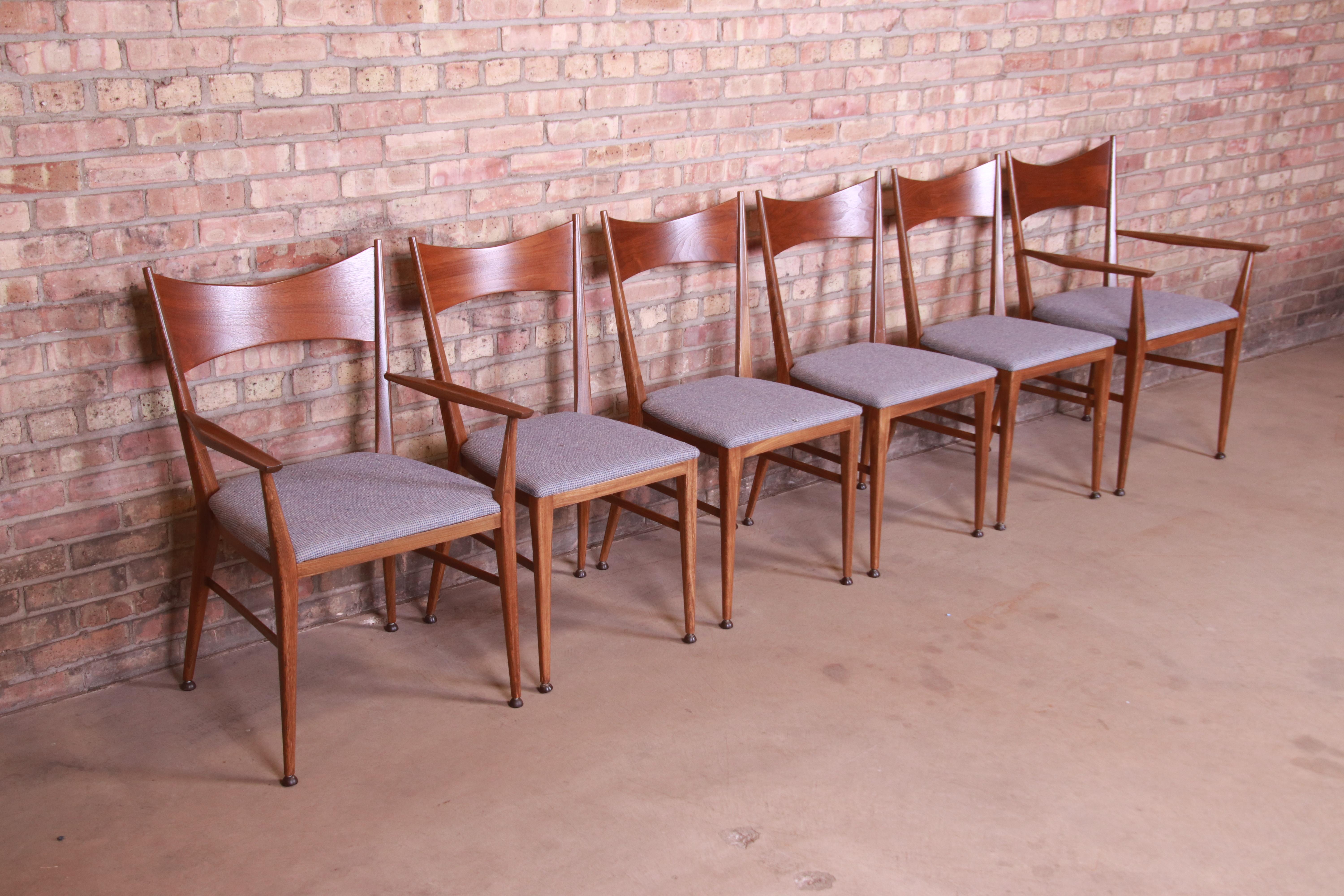 American Paul McCobb for Calvin Furniture Sculpted Walnut Dining Chairs, Newly Refinished