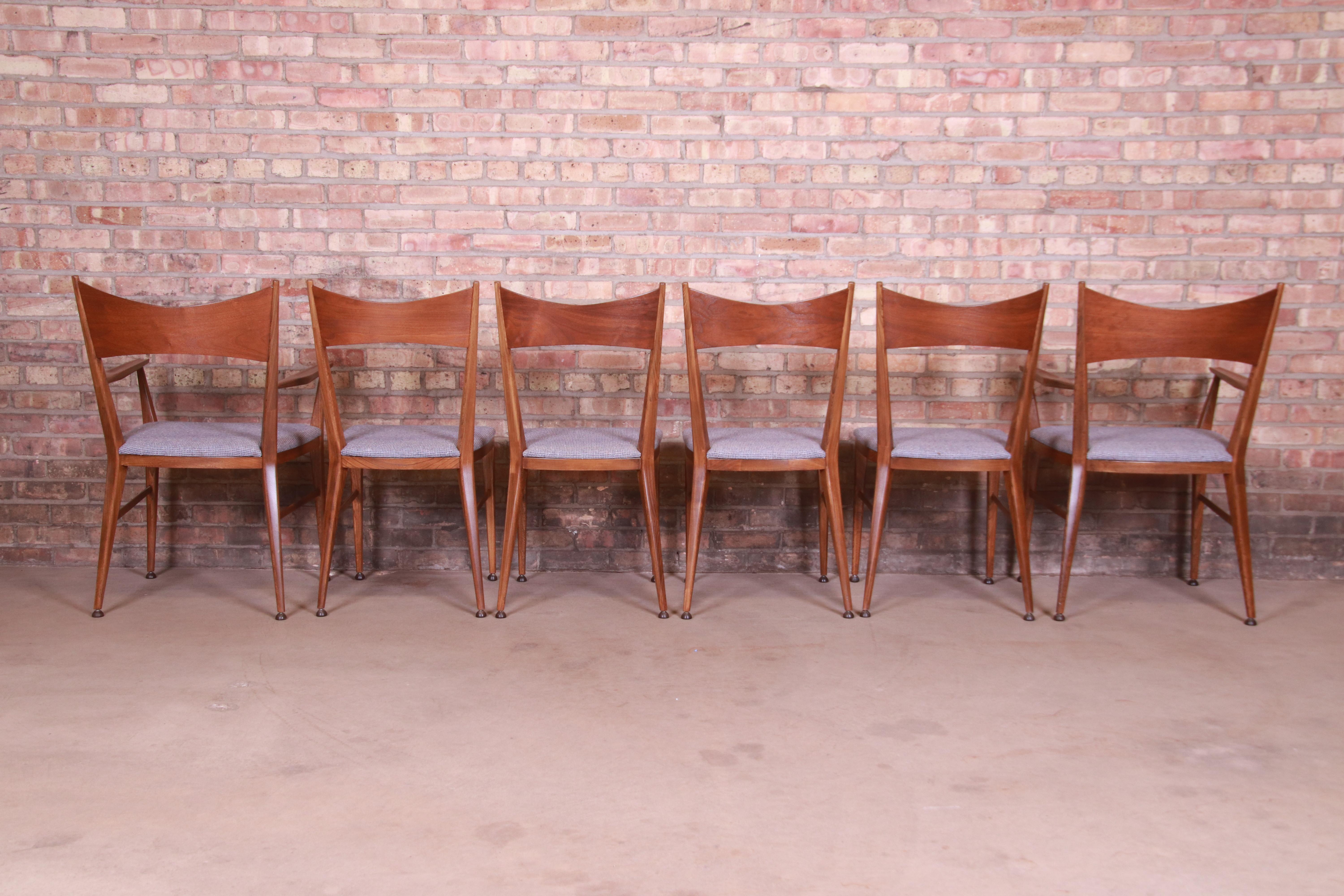 Mid-20th Century Paul McCobb for Calvin Furniture Sculpted Walnut Dining Chairs, Newly Refinished