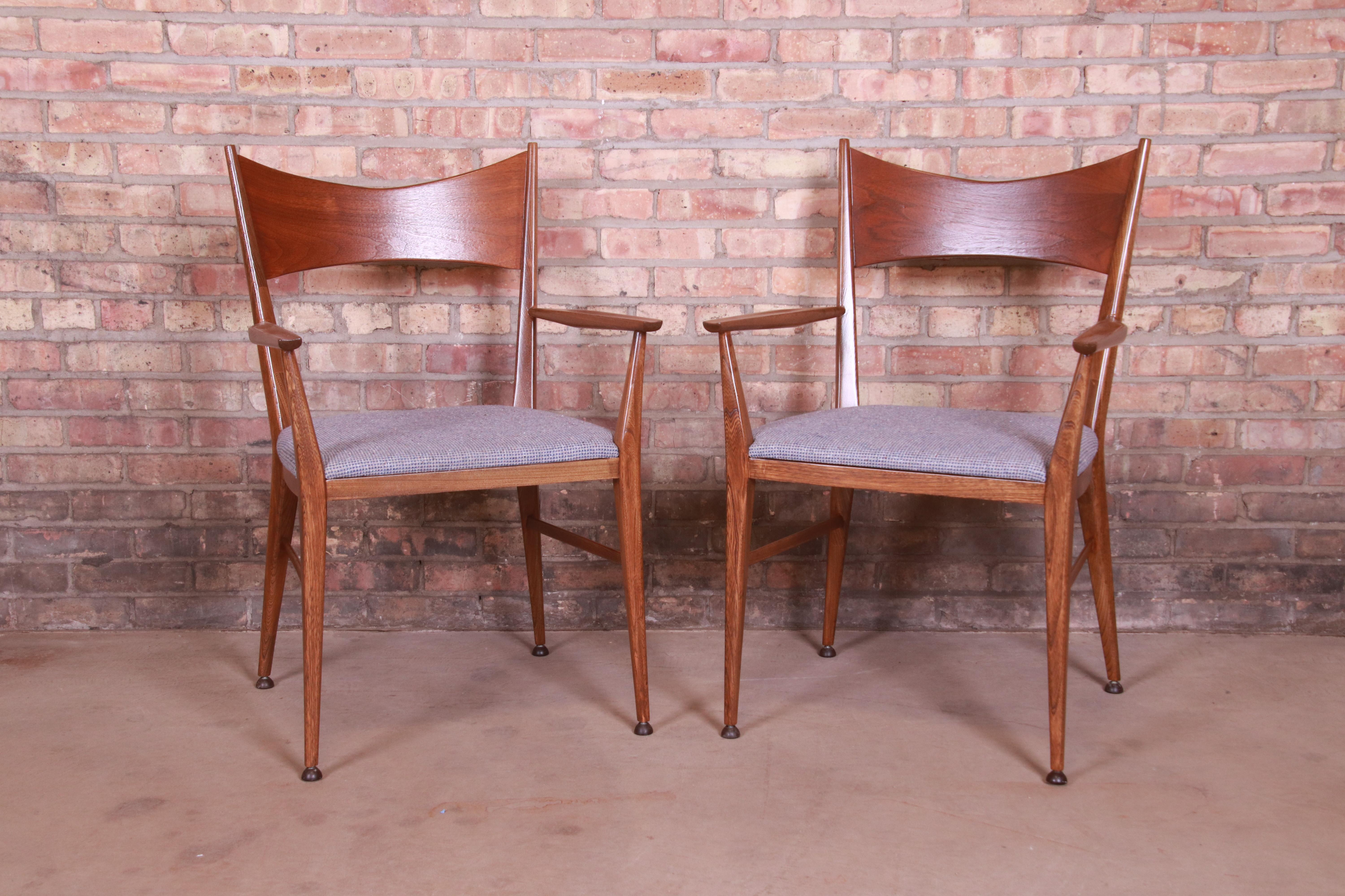 Upholstery Paul McCobb for Calvin Furniture Sculpted Walnut Dining Chairs, Newly Refinished