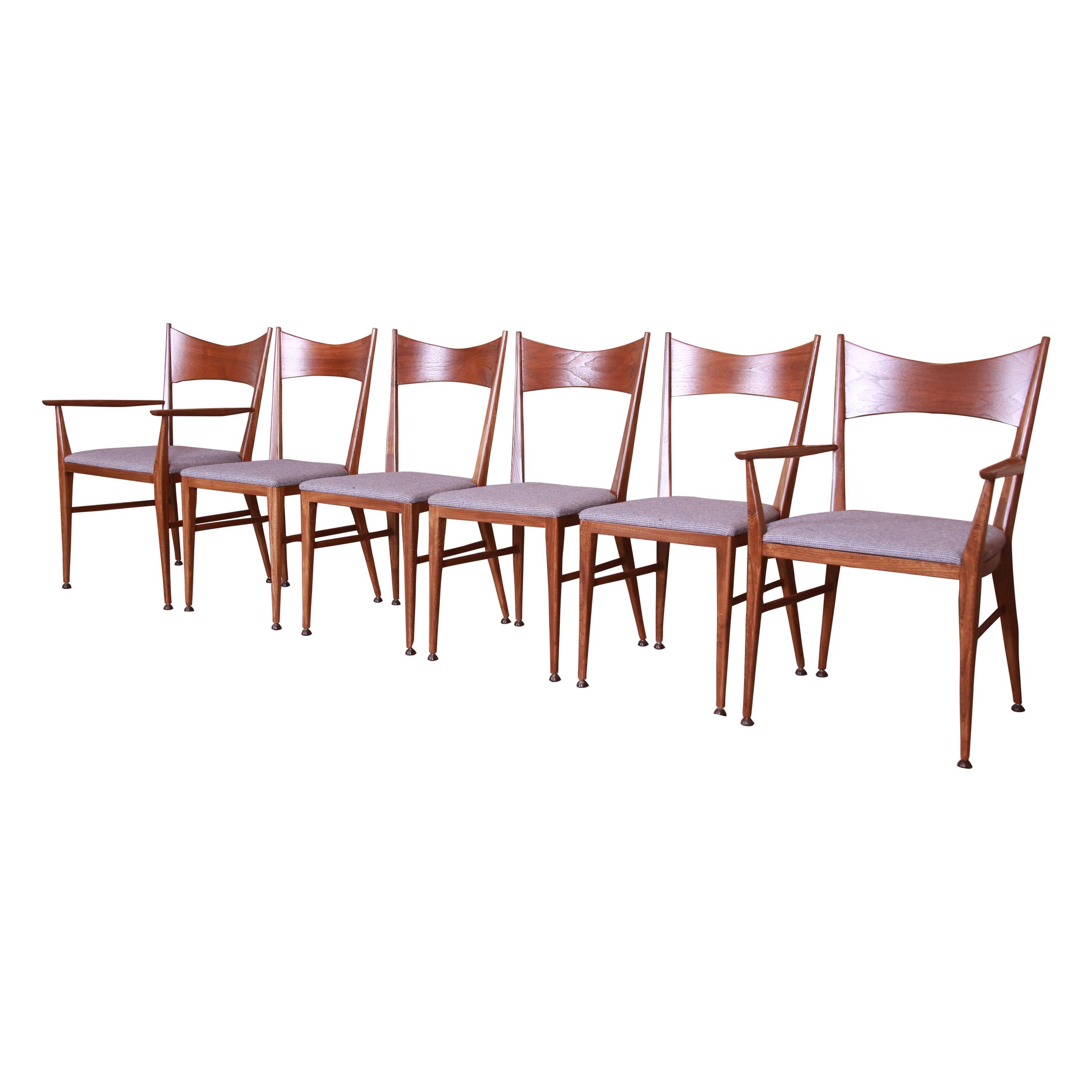 Paul McCobb for Calvin Furniture Sculpted Walnut Dining Chairs, Newly Refinished