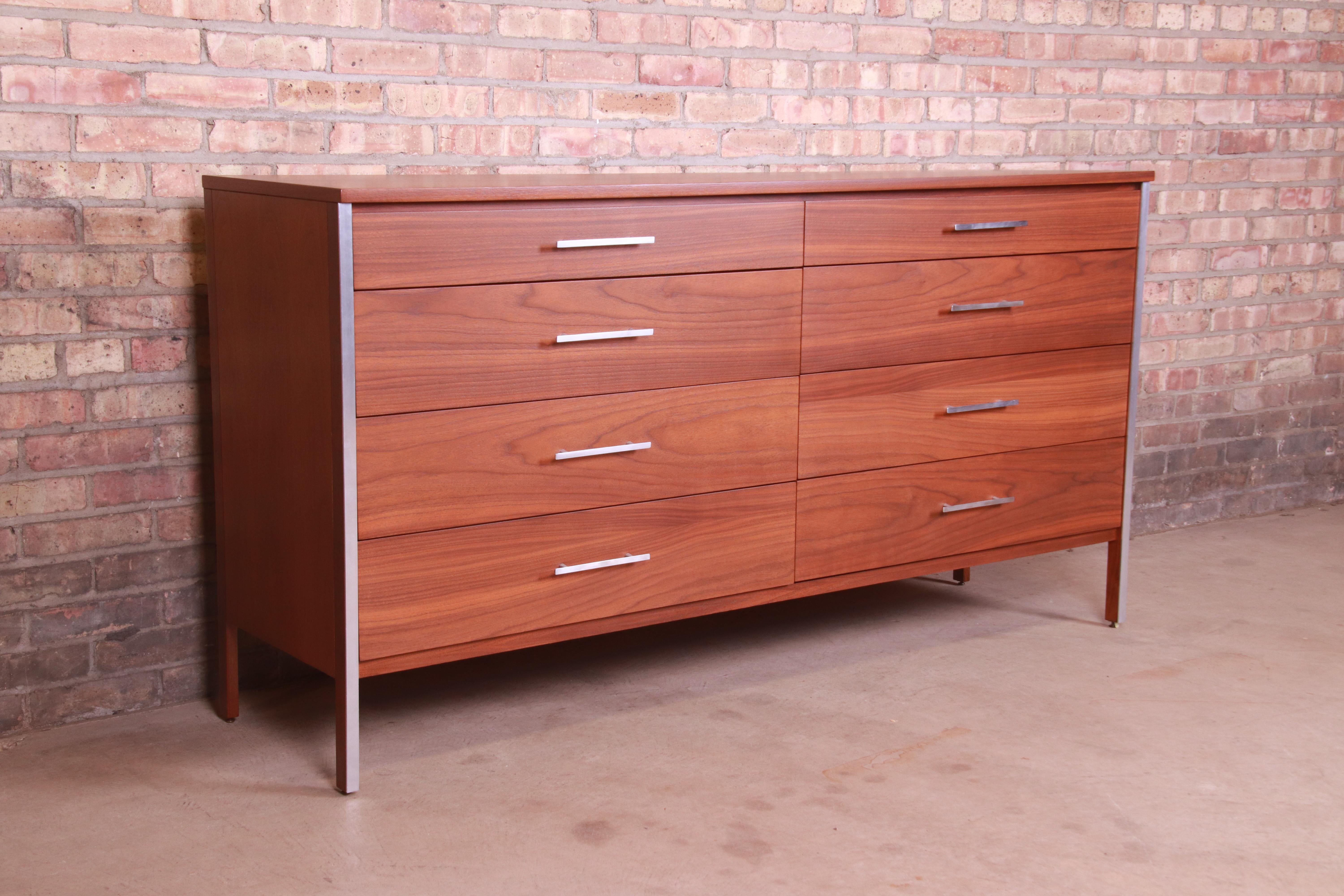 Aluminum Paul McCobb for Calvin Furniture Walnut Dresser or Credenza, Newly Refinished