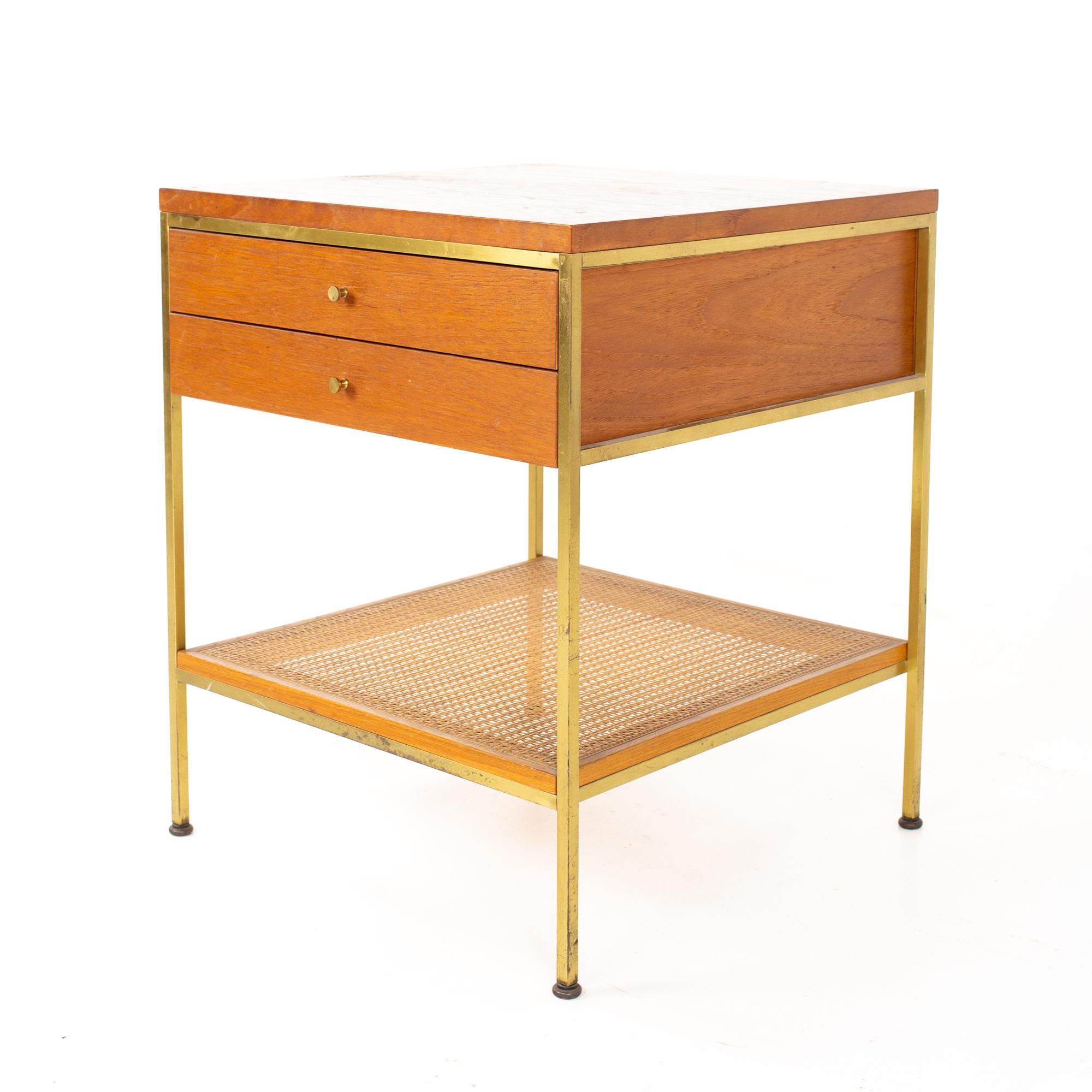 Paul McCobb for Calvin Group mid century oak and brass nightstand
Nightstand measures: 20 wide x 20 deep 24.25 inches high

All pieces of furniture can be had in what we call restored vintage condition. That means the piece is restored upon
