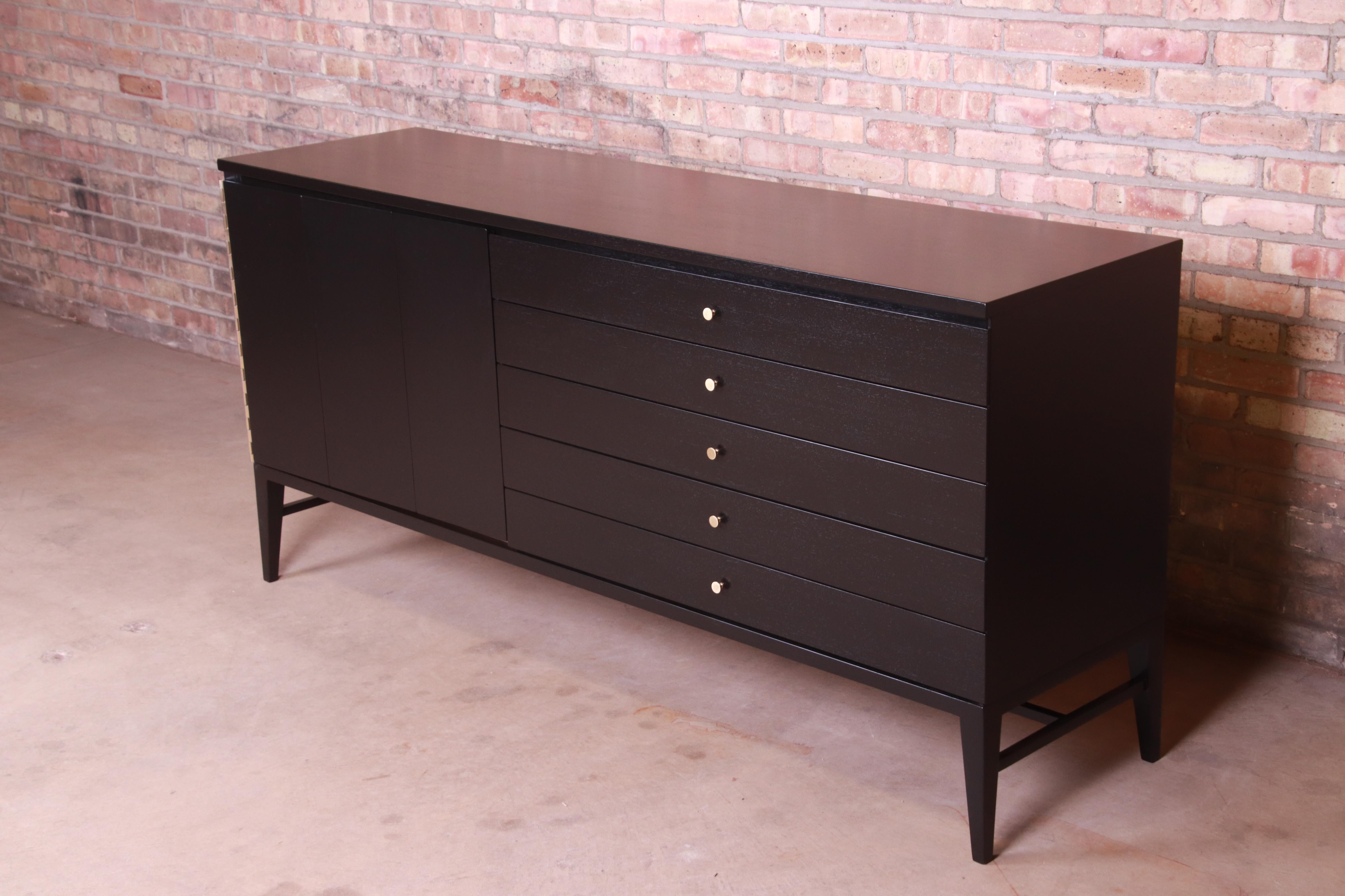 Mid-Century Modern Paul McCobb for Calvin Irwin Collection Black Lacquered Credenza, Refinished