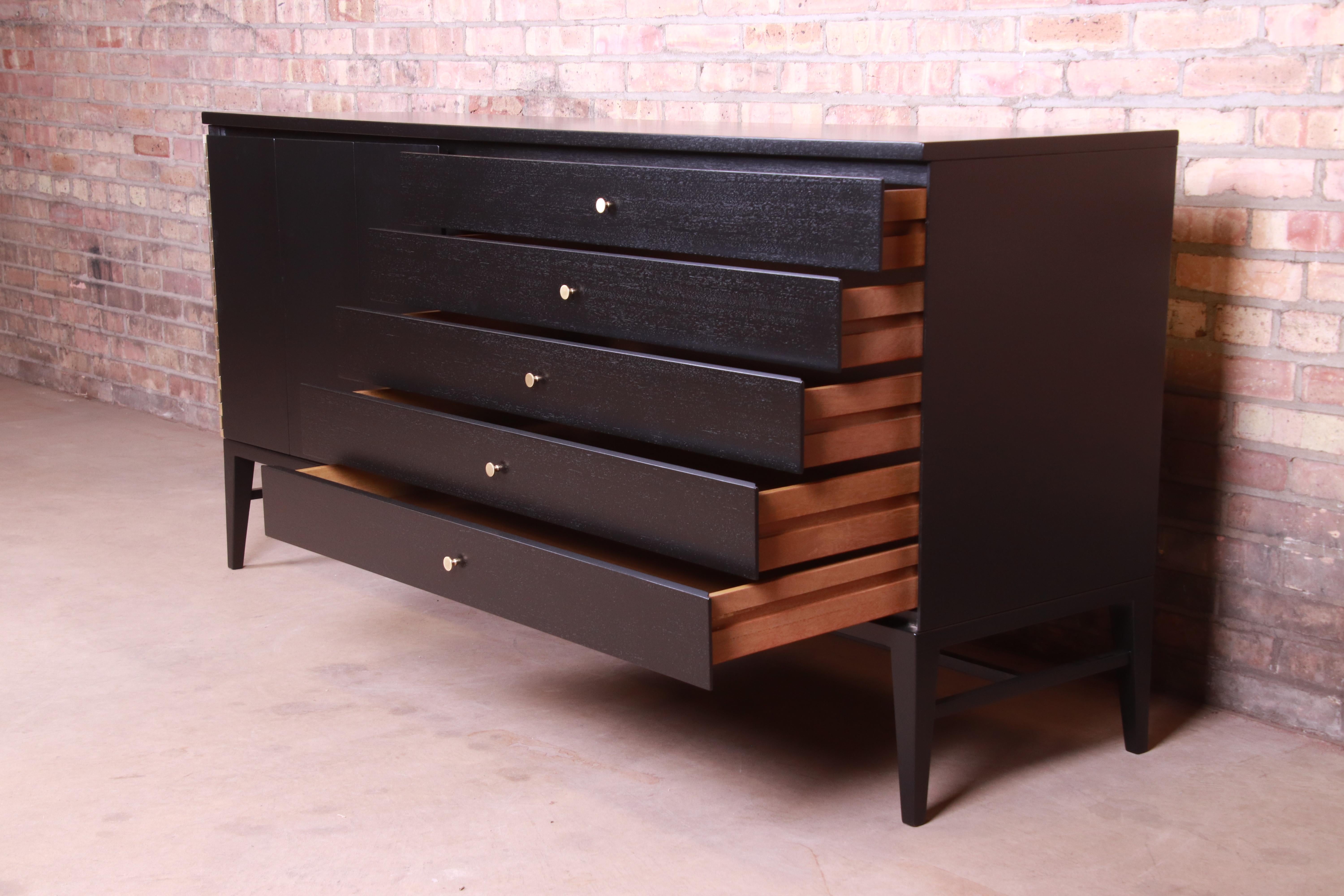 American Paul McCobb for Calvin Irwin Collection Black Lacquered Credenza, Refinished