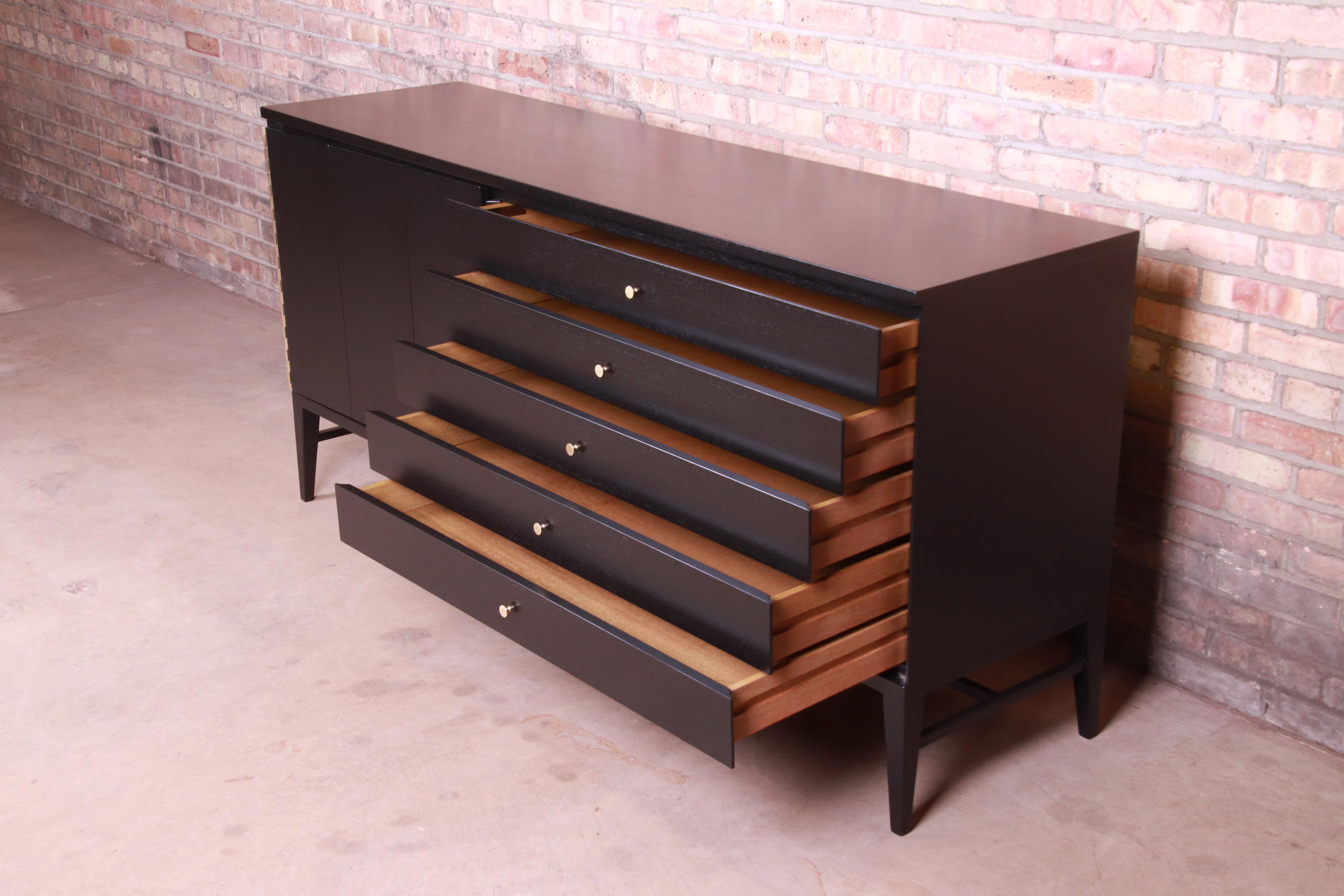Paul McCobb for Calvin Irwin Collection Black Lacquered Credenza, Refinished In Good Condition In South Bend, IN