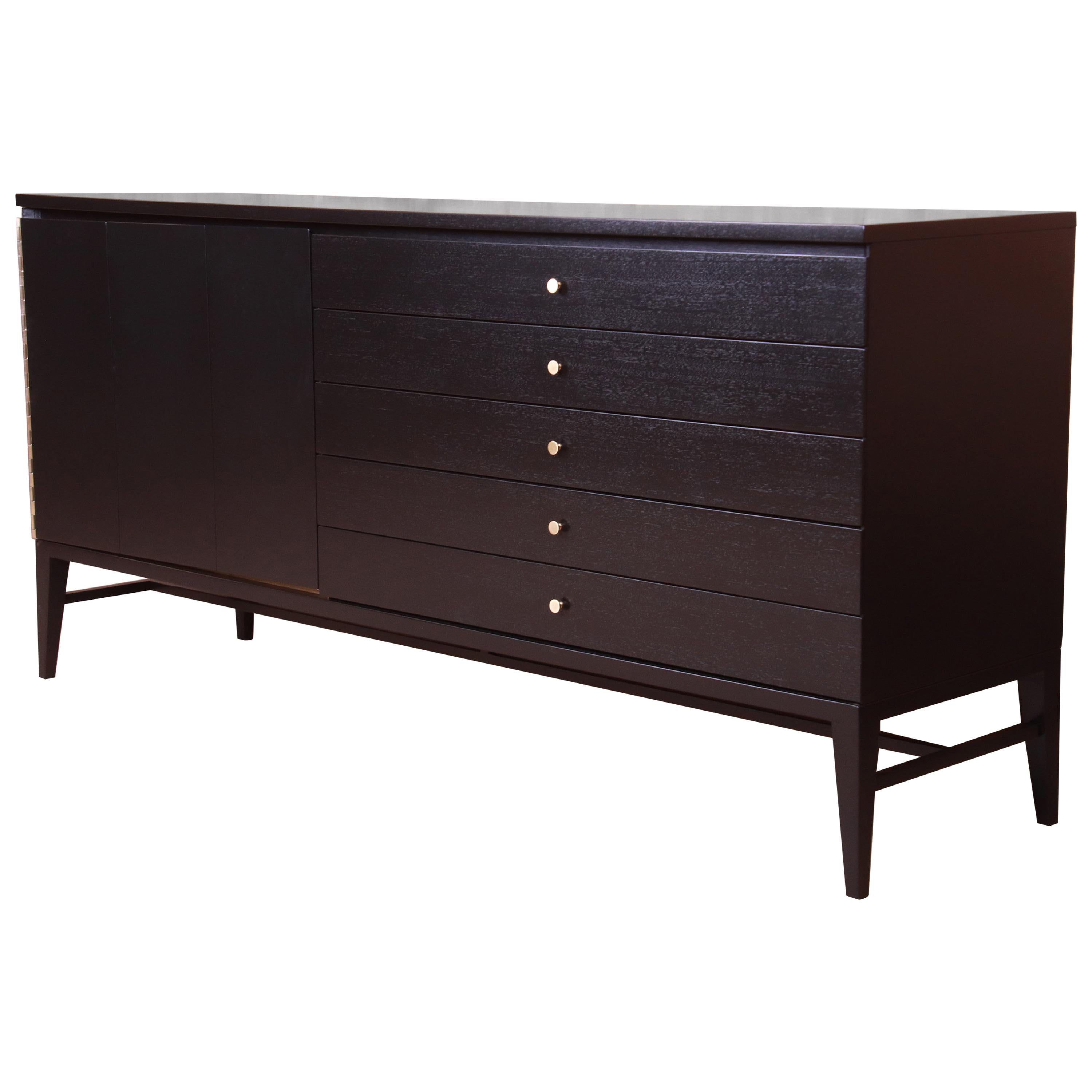 Paul McCobb for Calvin Irwin Collection Black Lacquered Credenza, Refinished
