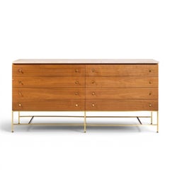Paul McCobb for Calvin Irwin Collection Mahogany Brass Travertine Double Dresser
