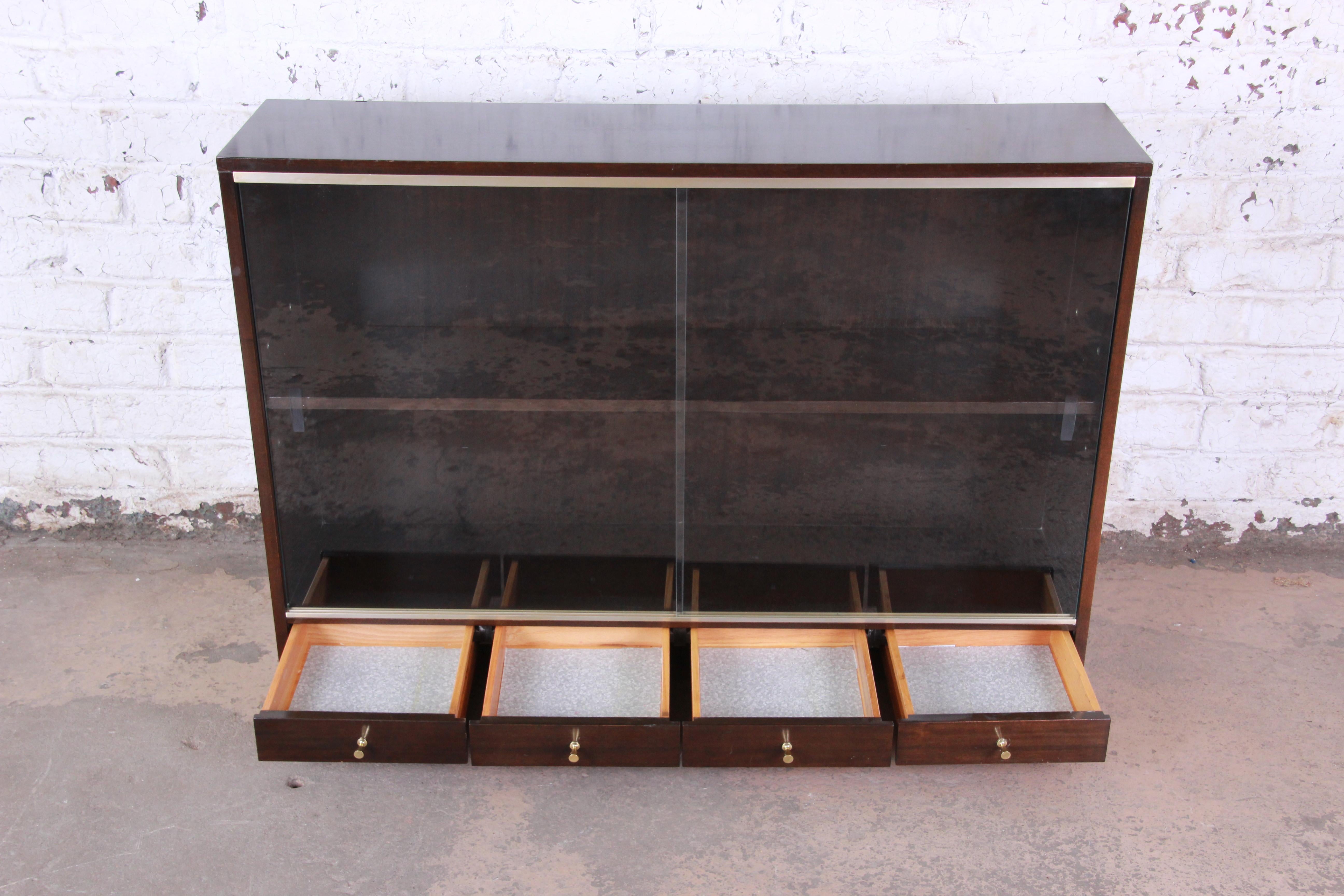 Mid-20th Century Paul McCobb for Calvin Irwin Collection Mahogany Glass Front Cabinet or Bookcase