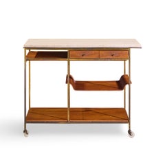 Paul McCobb for Calvin Irwin Collection Travertine, Brass and Mahogany Bar Cart