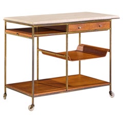 Paul McCobb for Calvin Irwin Collection Travertine, Brass and Mahogany Bar Cart