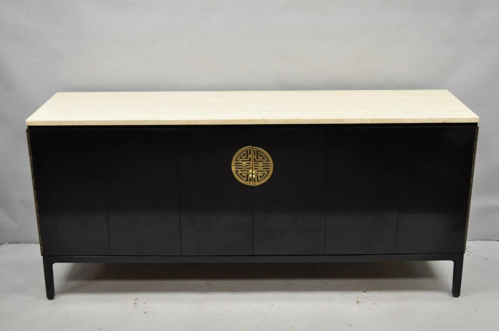 Paul McCobb per Calvin Irwin Credenza con piano in travertino e mogano nero in vendita 10