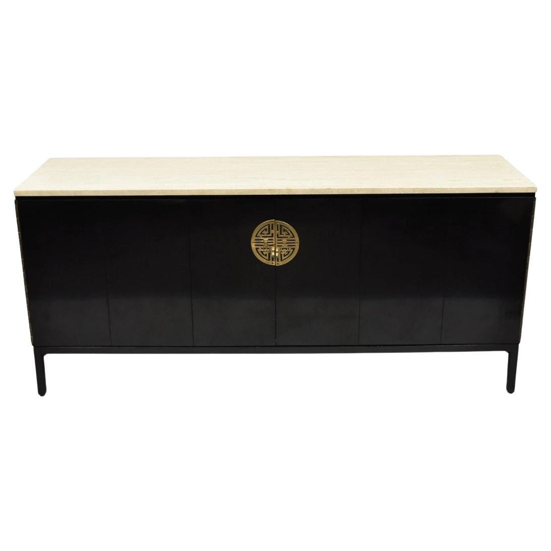 Paul McCobb per Calvin Irwin Credenza con piano in travertino e mogano nero in vendita