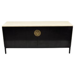 Paul McCobb for Calvin Irwin Travertine Top Black Mahogany Sideboard Credenza