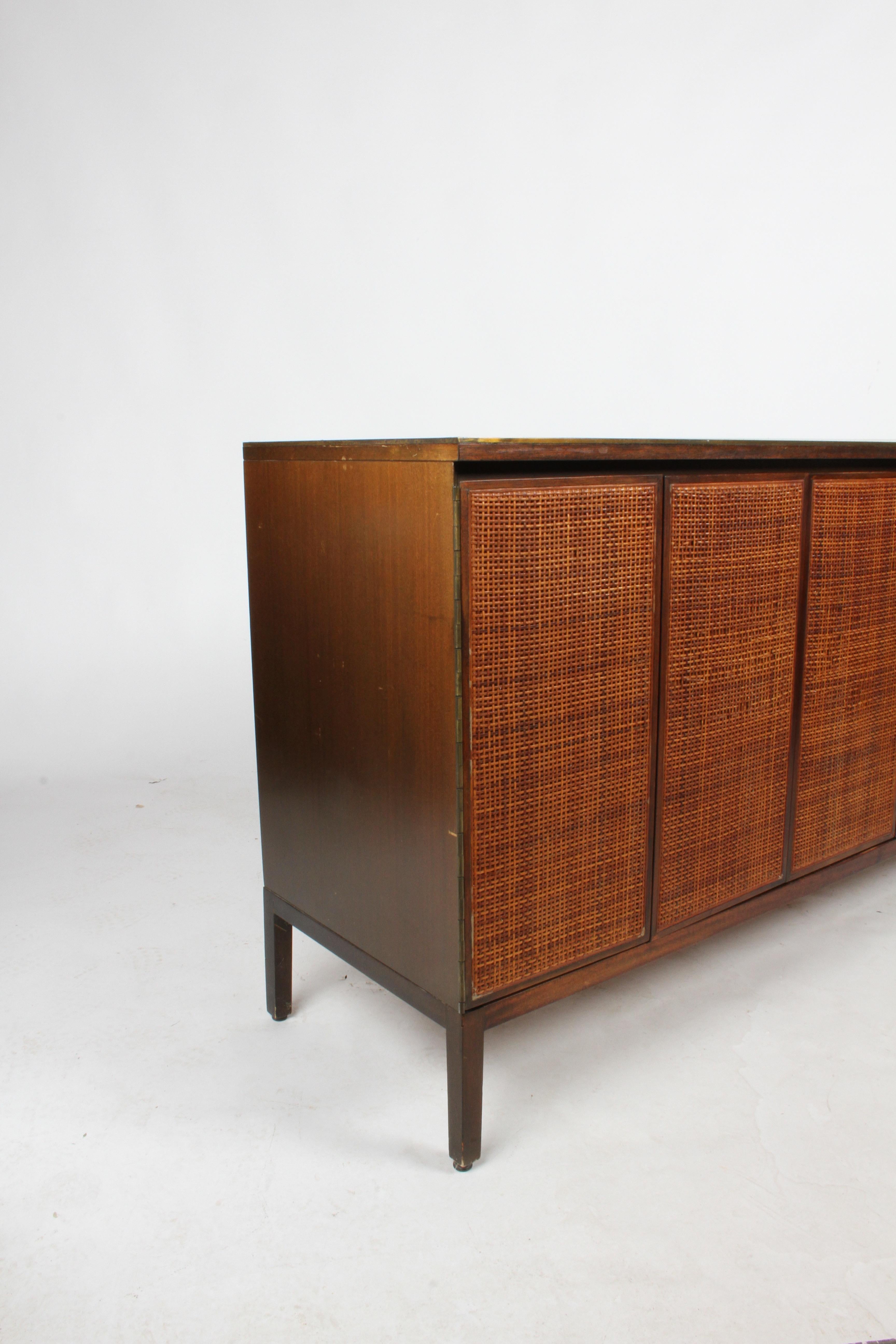 Paul McCobb for Calvin Leather Top and Caned Front Dresser or Sideboard 4