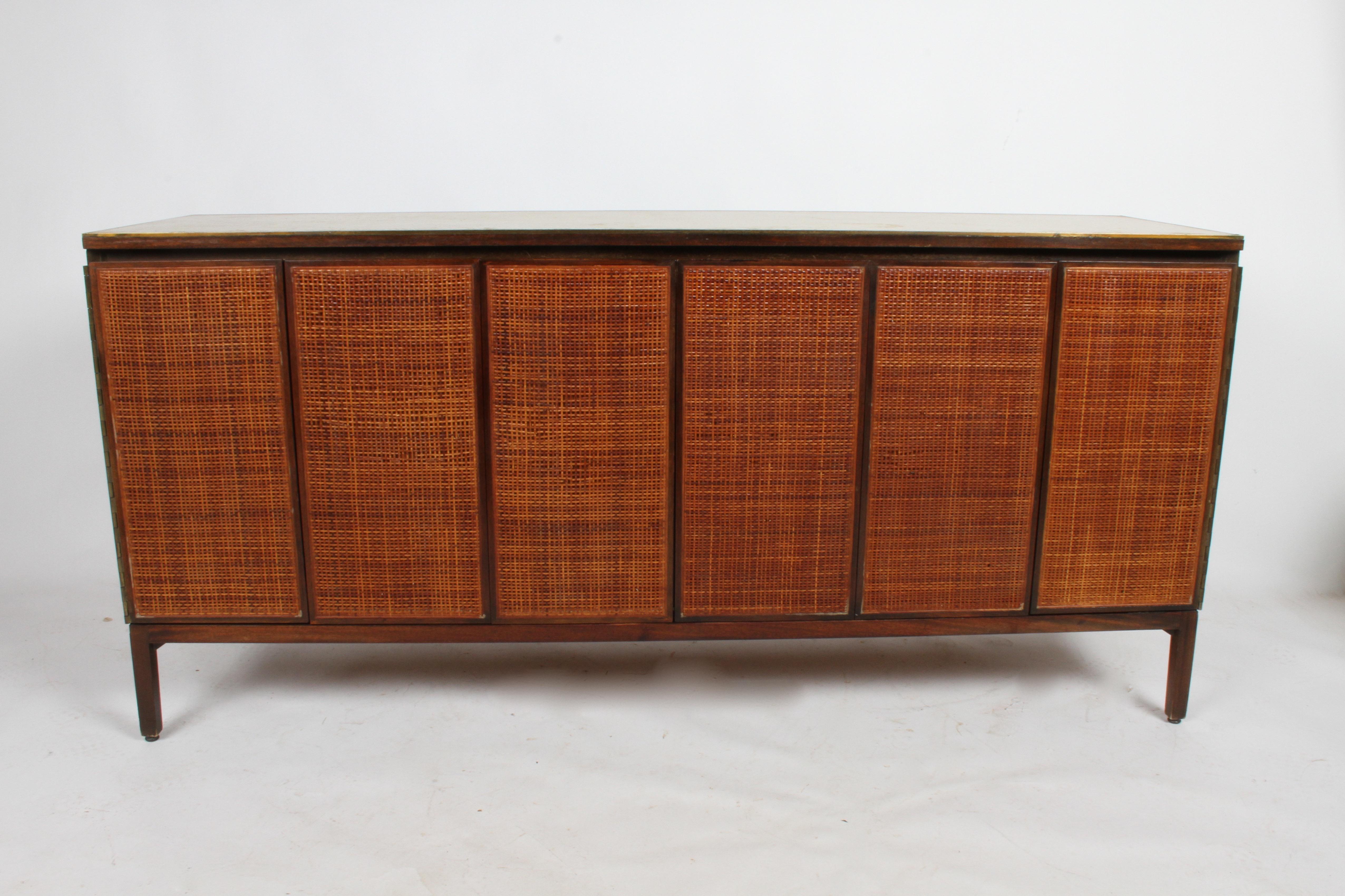 Paul McCobb for Calvin Leather Top and Caned Front Dresser or Sideboard 8