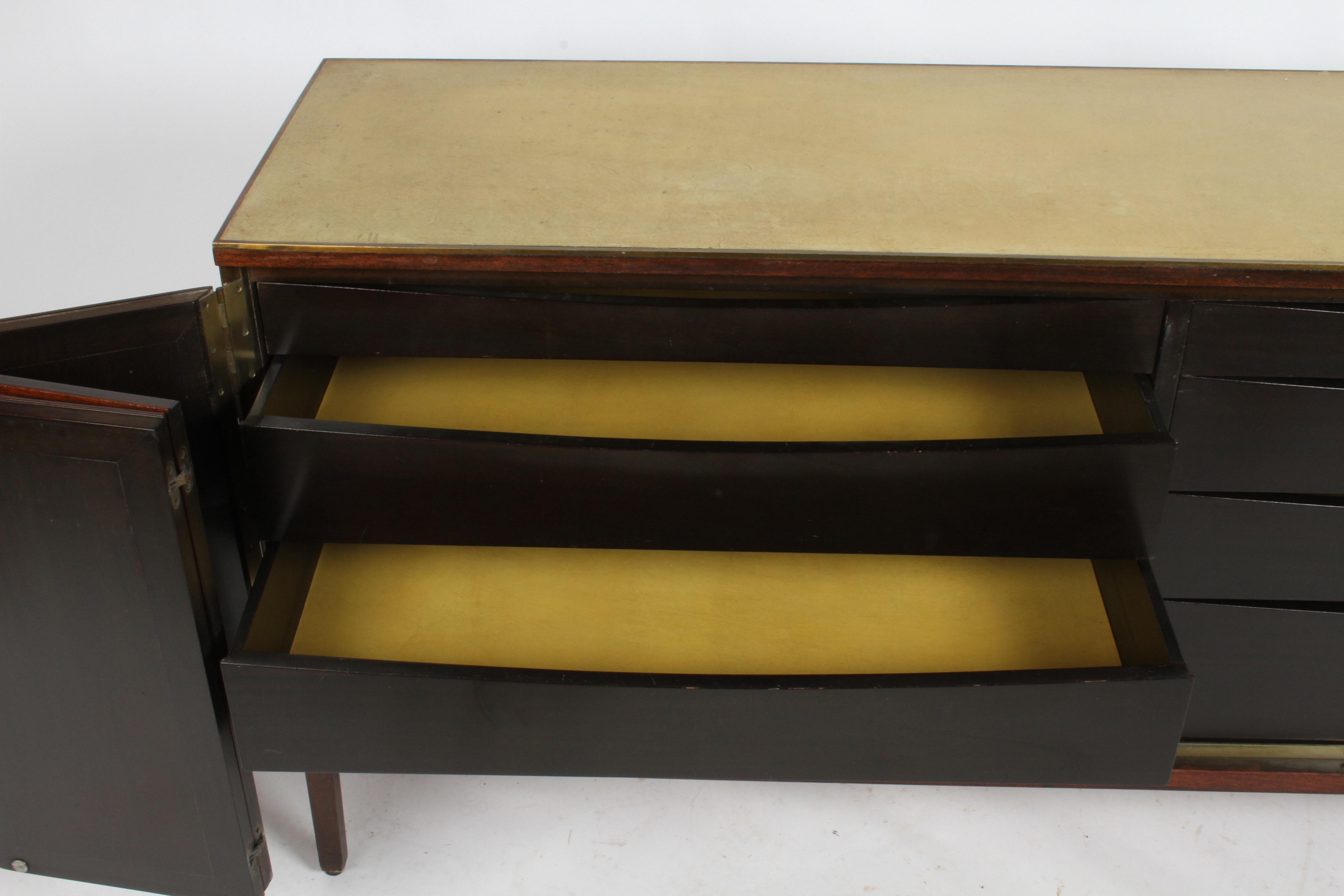 Mid-Century Modern Paul McCobb for Calvin Leather Top and Caned Front Dresser or Sideboard