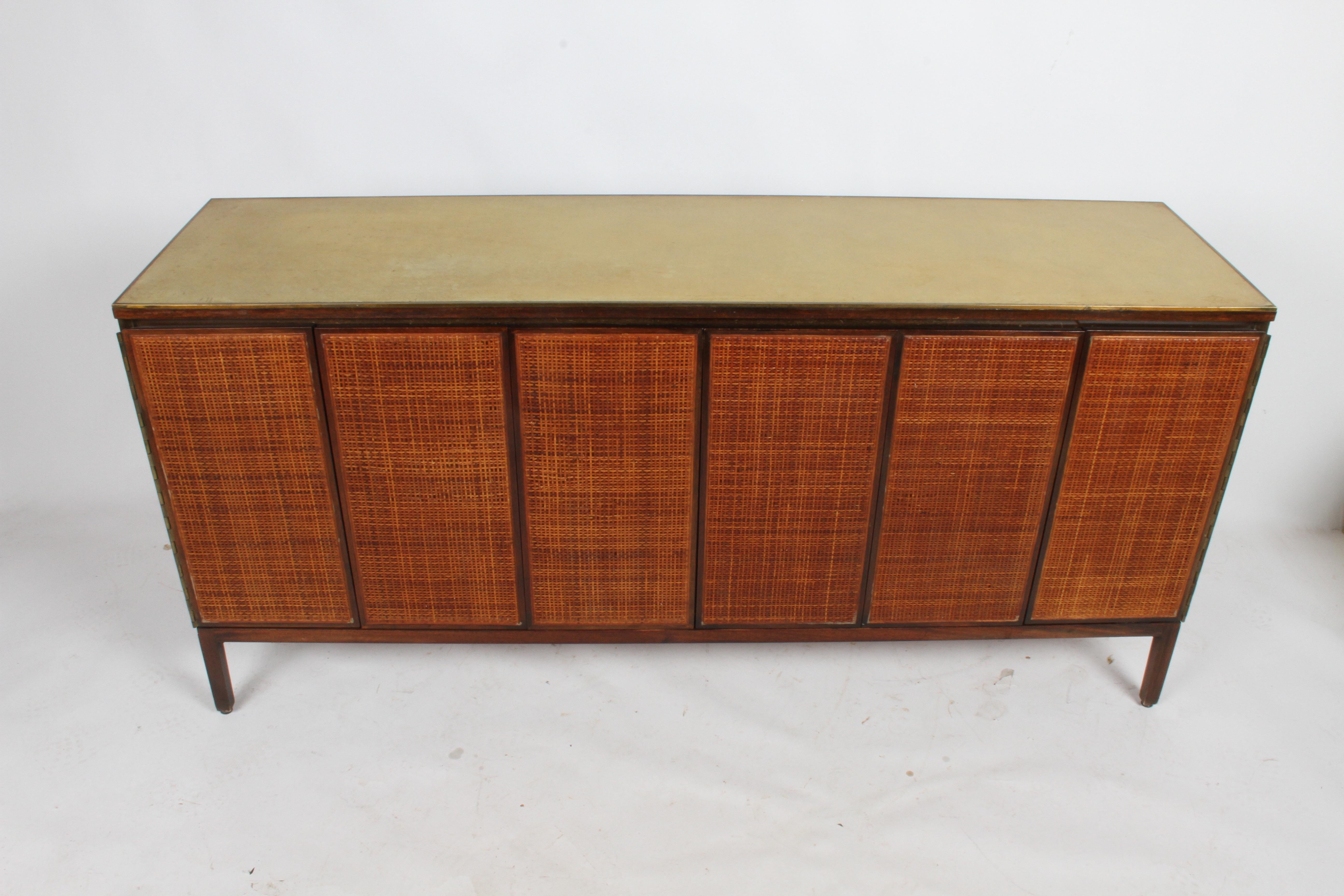 Paul McCobb for Calvin Leather Top and Caned Front Dresser or Sideboard (Messing)
