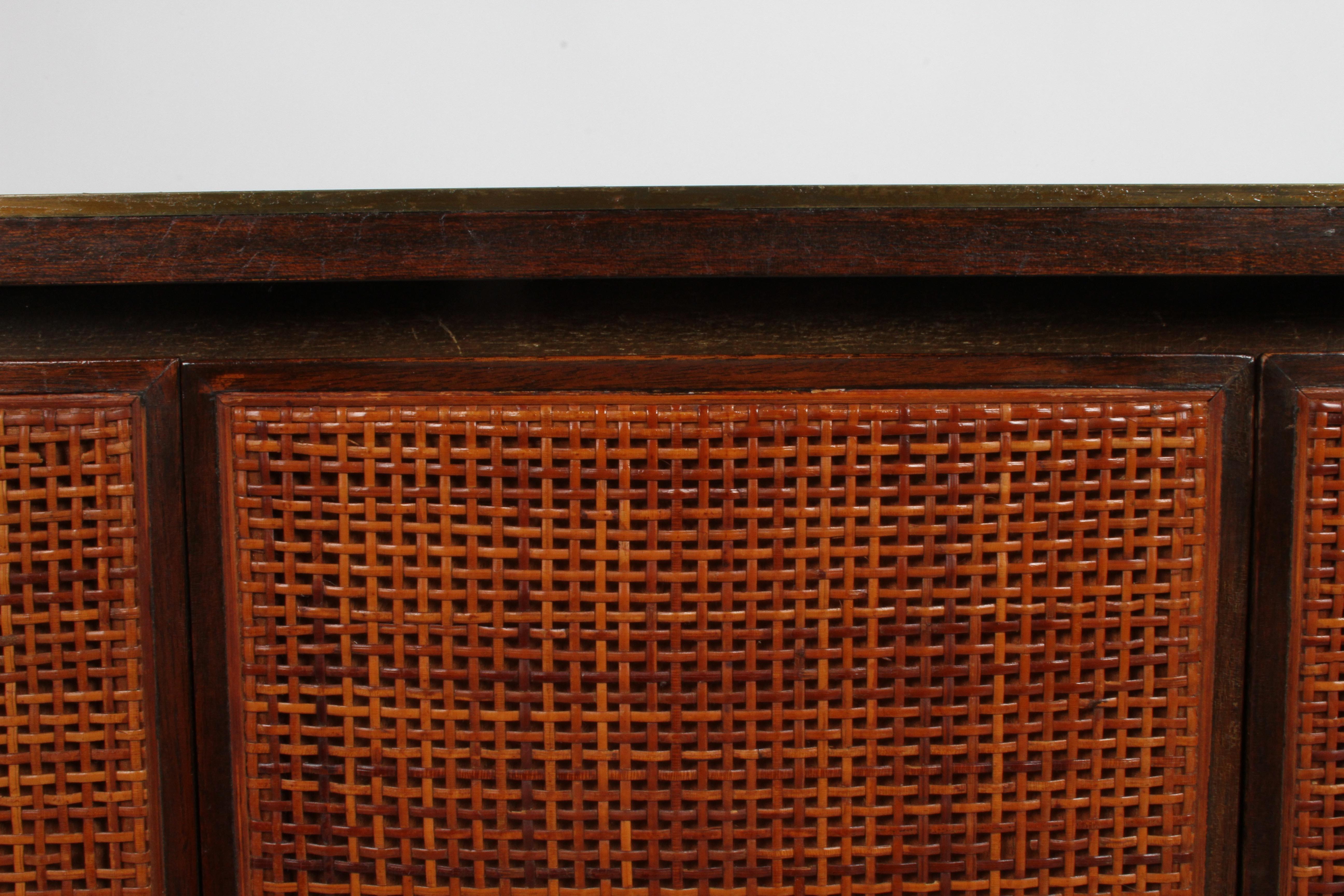 Paul McCobb for Calvin Leather Top and Caned Front Dresser or Sideboard 1