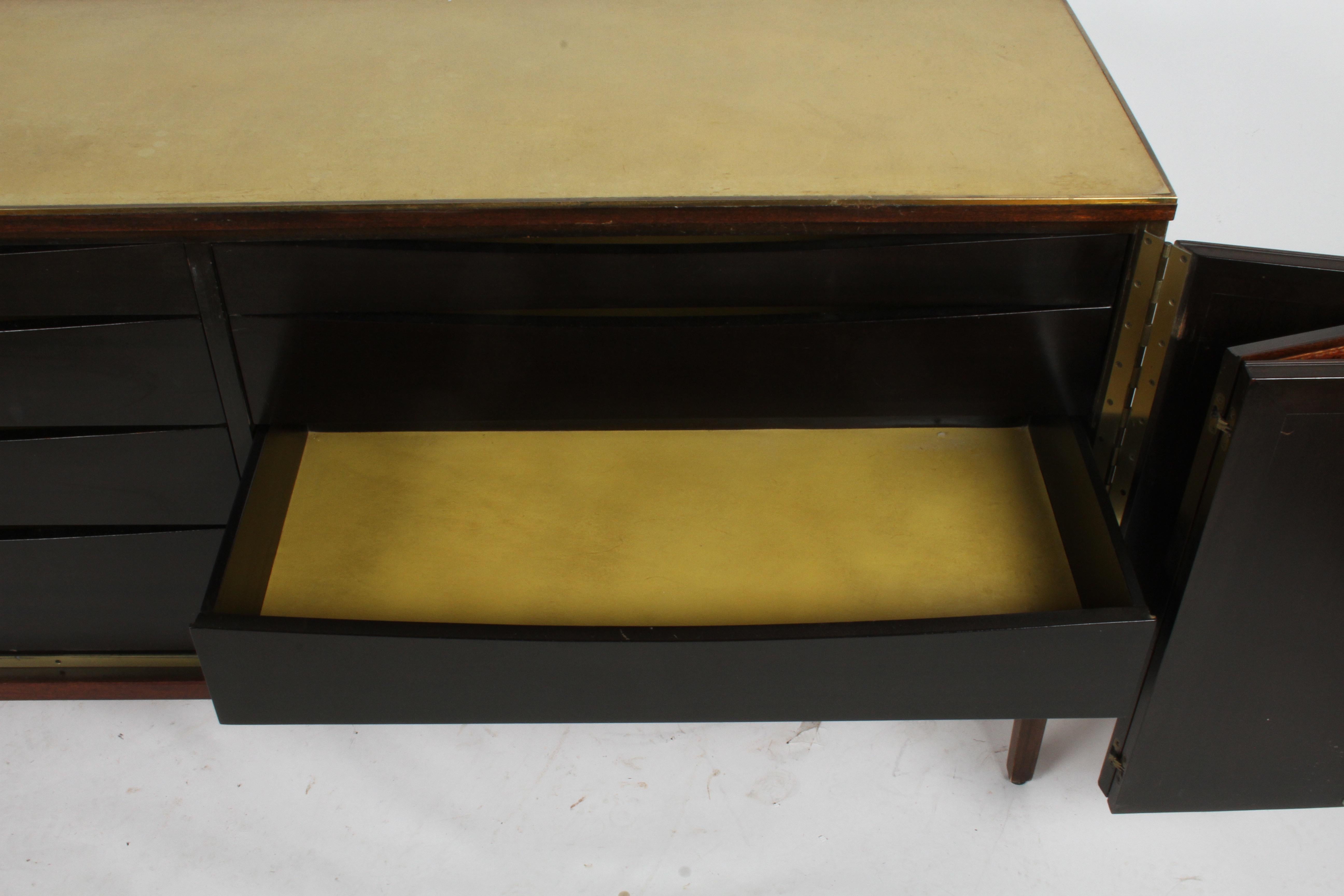 Mid-20th Century Paul McCobb for Calvin Leather Top and Caned Front Dresser or Sideboard