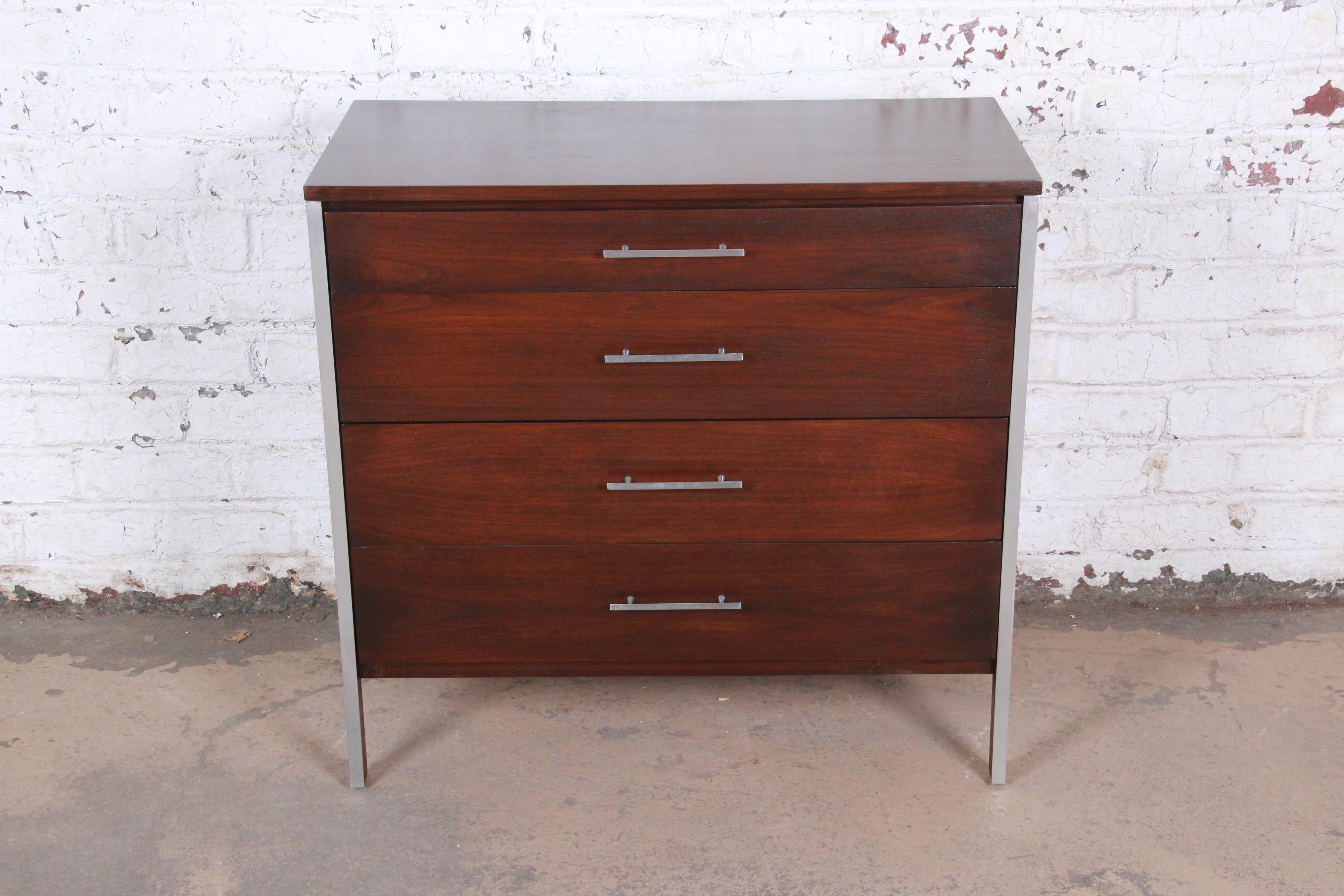 Aluminum Paul McCobb for Calvin Linear Group Four-Drawer Chest of Drawers, Refinished