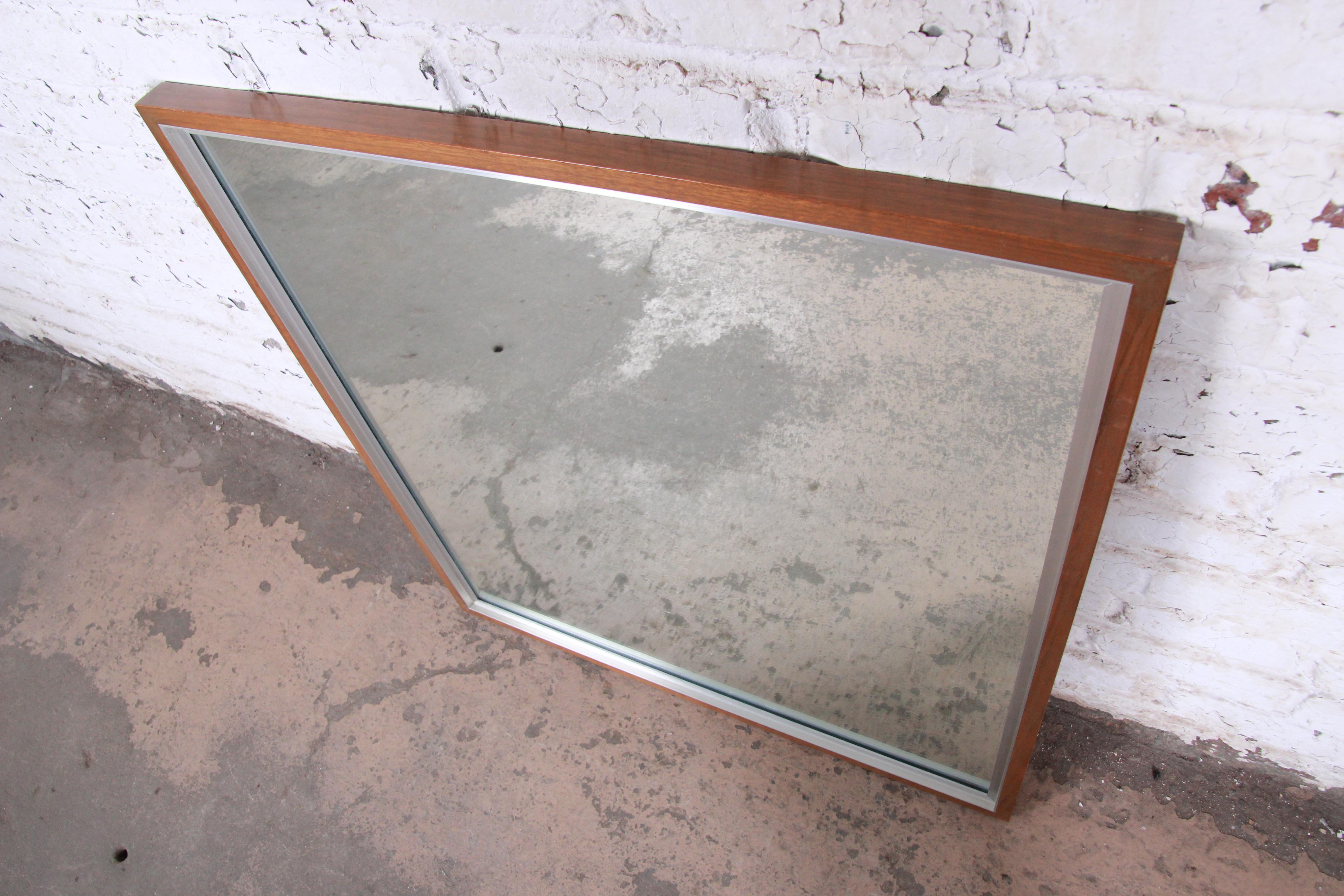 American Paul McCobb for Calvin Linear Group Midcentury Walnut and Aluminum Wall Mirror