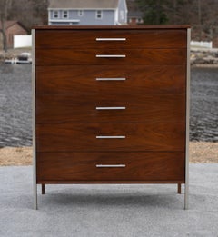 Paul McCobb for Calvin "Linear Group" Tall Dresser Chest Cabinet 6-Drawer Walnut