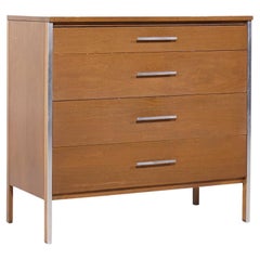 Paul McCobb for Calvin Linear MCM Walnut and Aluminum 4 Drawer Highboy Dresser