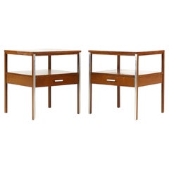 Paul McCobb for Calvin Linear MCM Walnut and Stainless Steel Nightstands, Pair