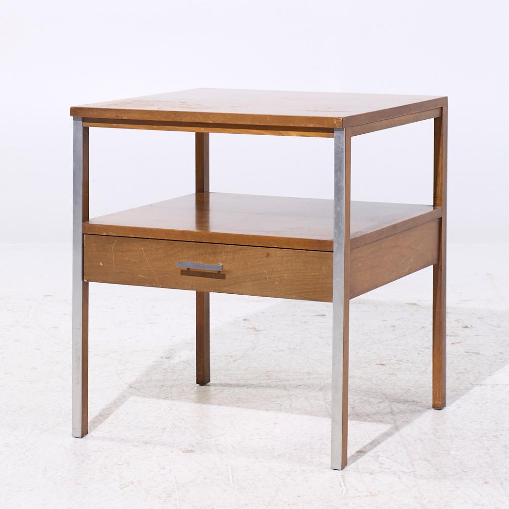 Mid-Century Modern Paul McCobb for Calvin Linear Mid Century Walnut and Aluminum Nightstand For Sale