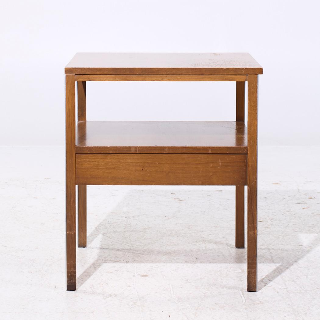 American Paul McCobb for Calvin Linear Mid Century Walnut and Aluminum Nightstand For Sale
