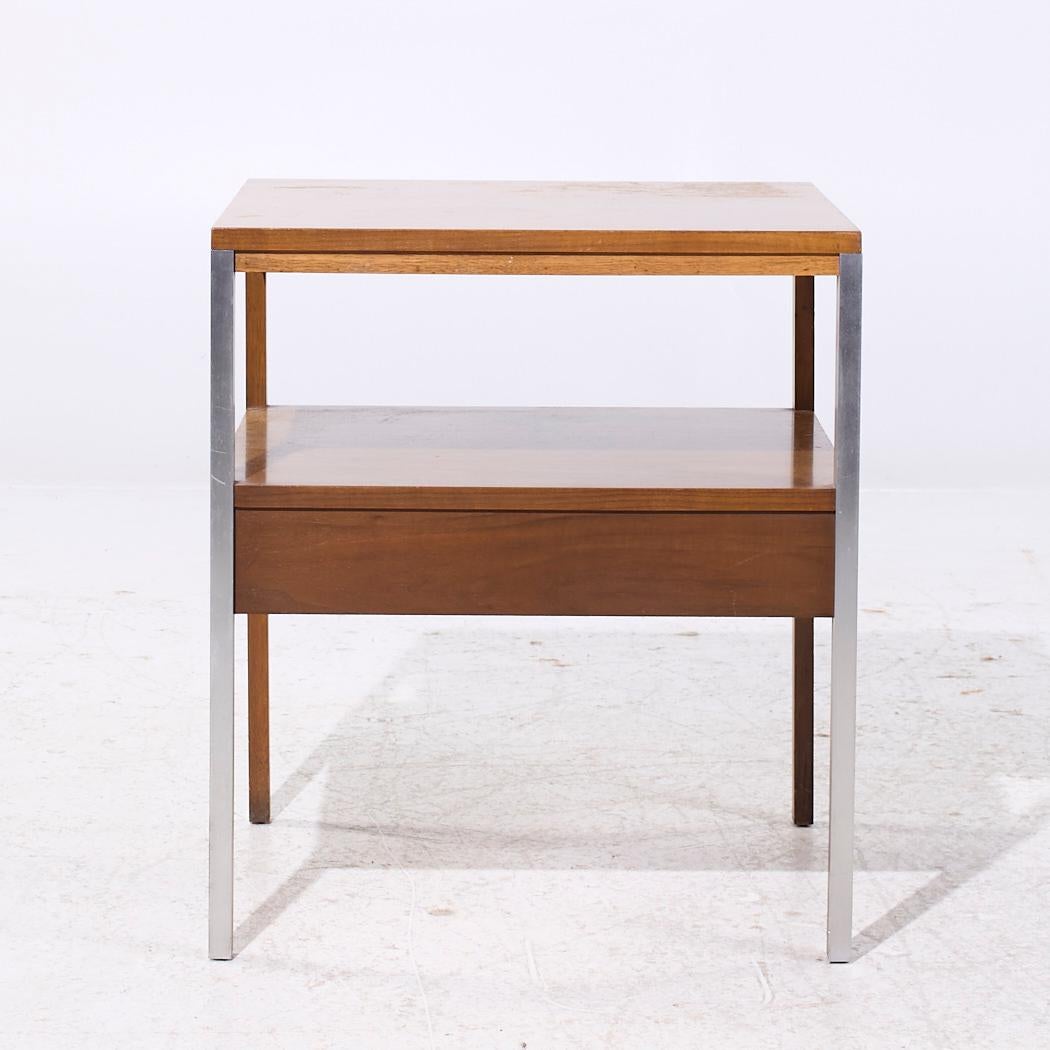Paul McCobb for Calvin Linear Mid Century Walnut and Aluminum Nightstand In Good Condition For Sale In Countryside, IL